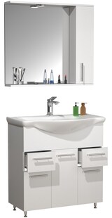 VCM 3-tlg. Waschplatz | Waschtisch Unterschrank 75 cm | Badmöbel Set mit Waschbecken | praktische Schubladen Drehtüren | Spiegelschrank | Komplettset Lisalo XL 