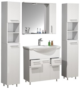 VCM 5-tlg. Waschplatz | Waschtisch Unterschrank 75 cm | Badmöbel Set mit Waschbecken, Spiegelschrank, 2x Hochschrank | praktische Schubladen Drehtüren | Komplettset Lisalo XL 