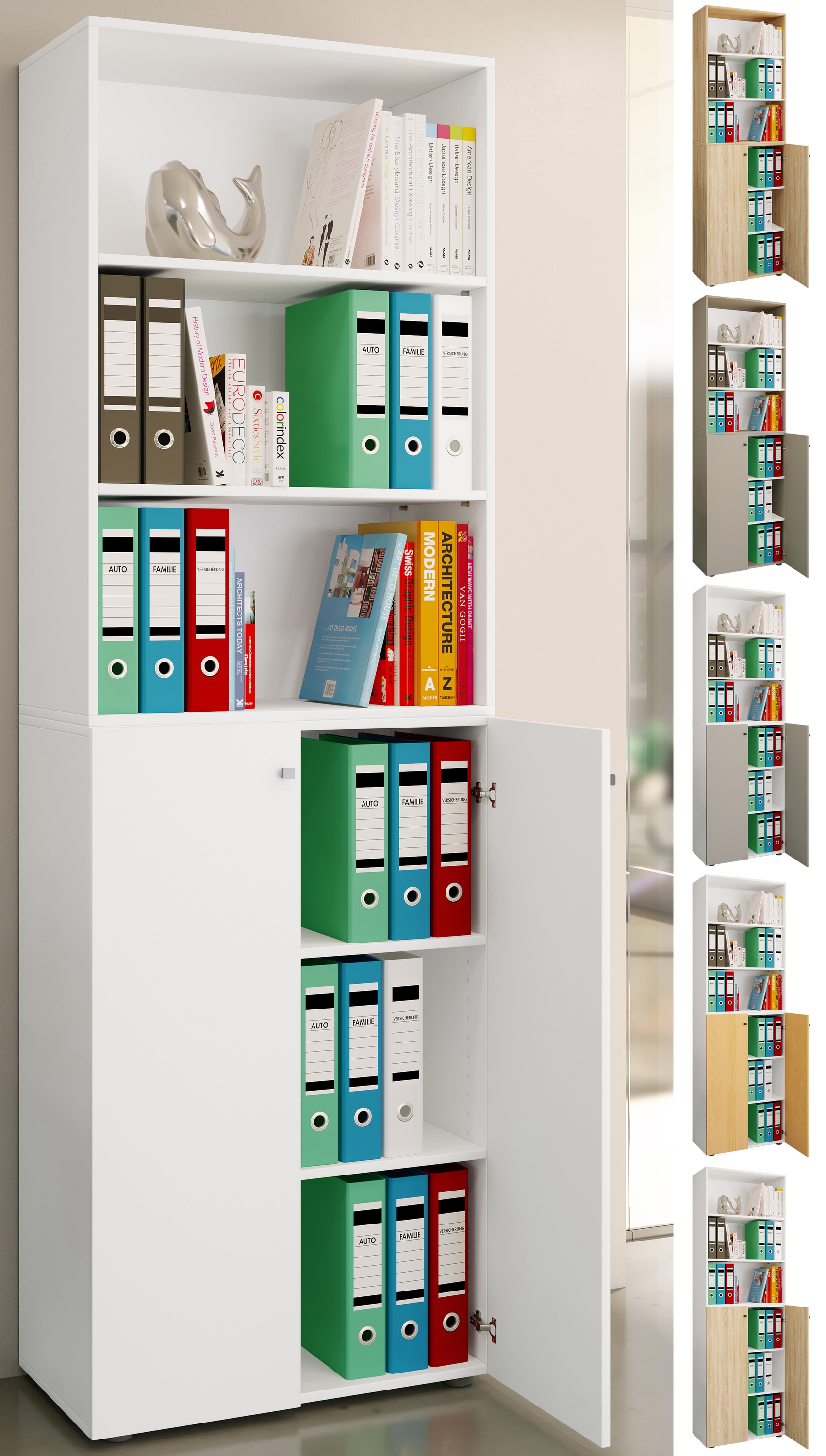 VCM B&uuml;roschrank mit 6 F&auml;chern | B&uuml;roregal | moderner Aktenschrank mit Dreht&uuml;ren | Ma&szlig;e ca. H. 220 x B. 70 x T. 40cm &ndash; Lona 6-Fach 