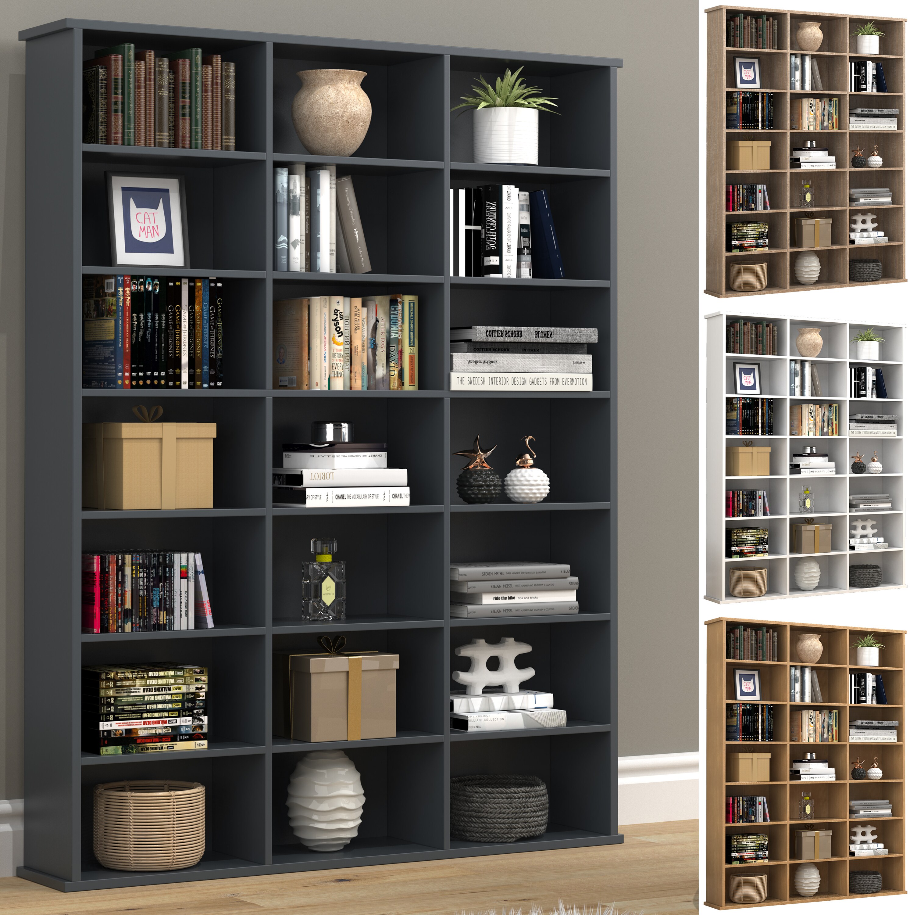 VCM Holz CD DVD Standregal B&uuml;cherregal Medienregal Raumteiler Deko Regal Megosa M 