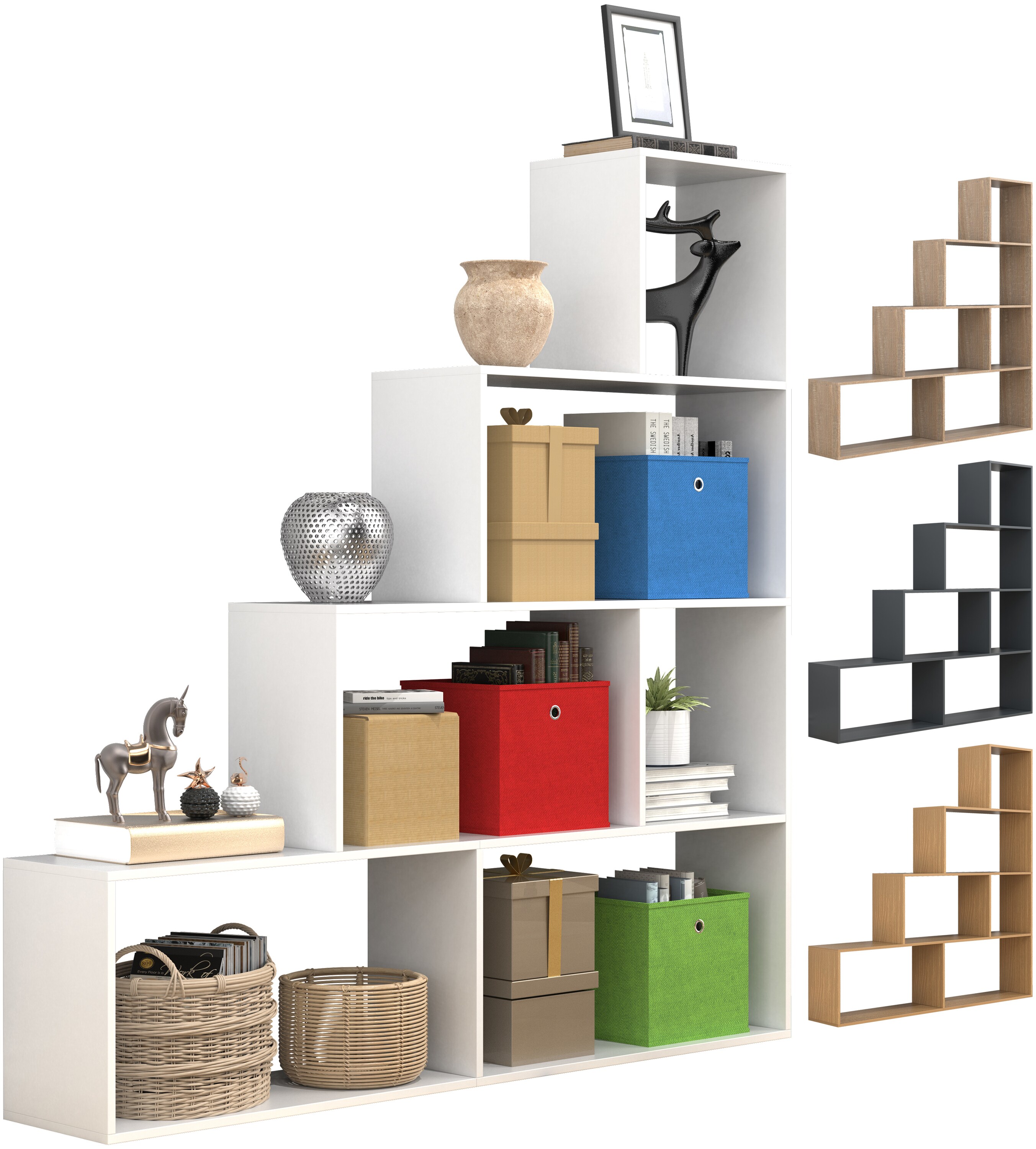 VCM Holz Stand Treppenregal Stufenregal Standregal Raumteiler B&uuml;cherregal Dubila L 