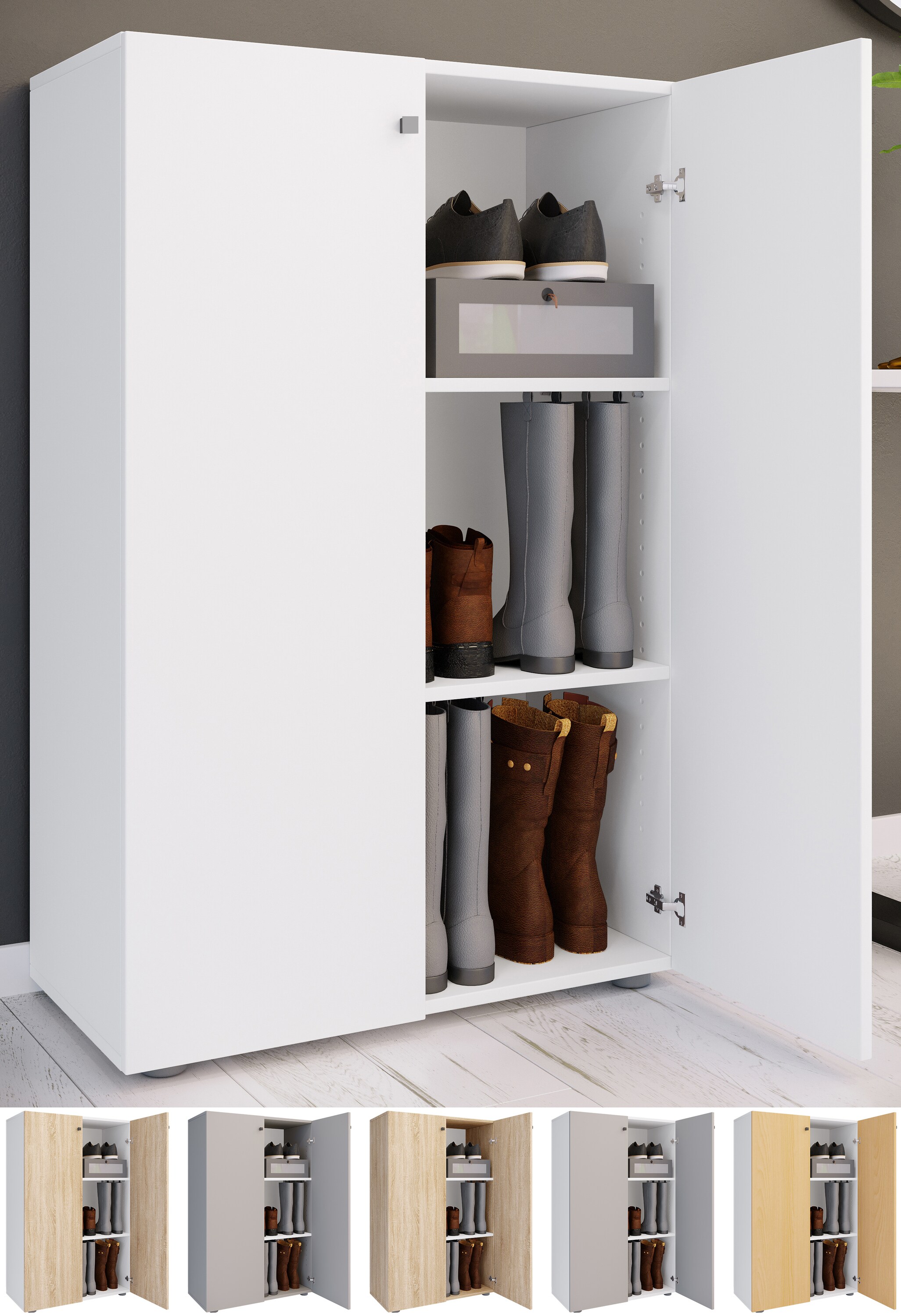 VCM XL Holz Gro&szlig;er Schuhschrank Schuhregal Gro&szlig; Stiefel Dielenm&ouml;bel Lona 3 F&auml;cher 