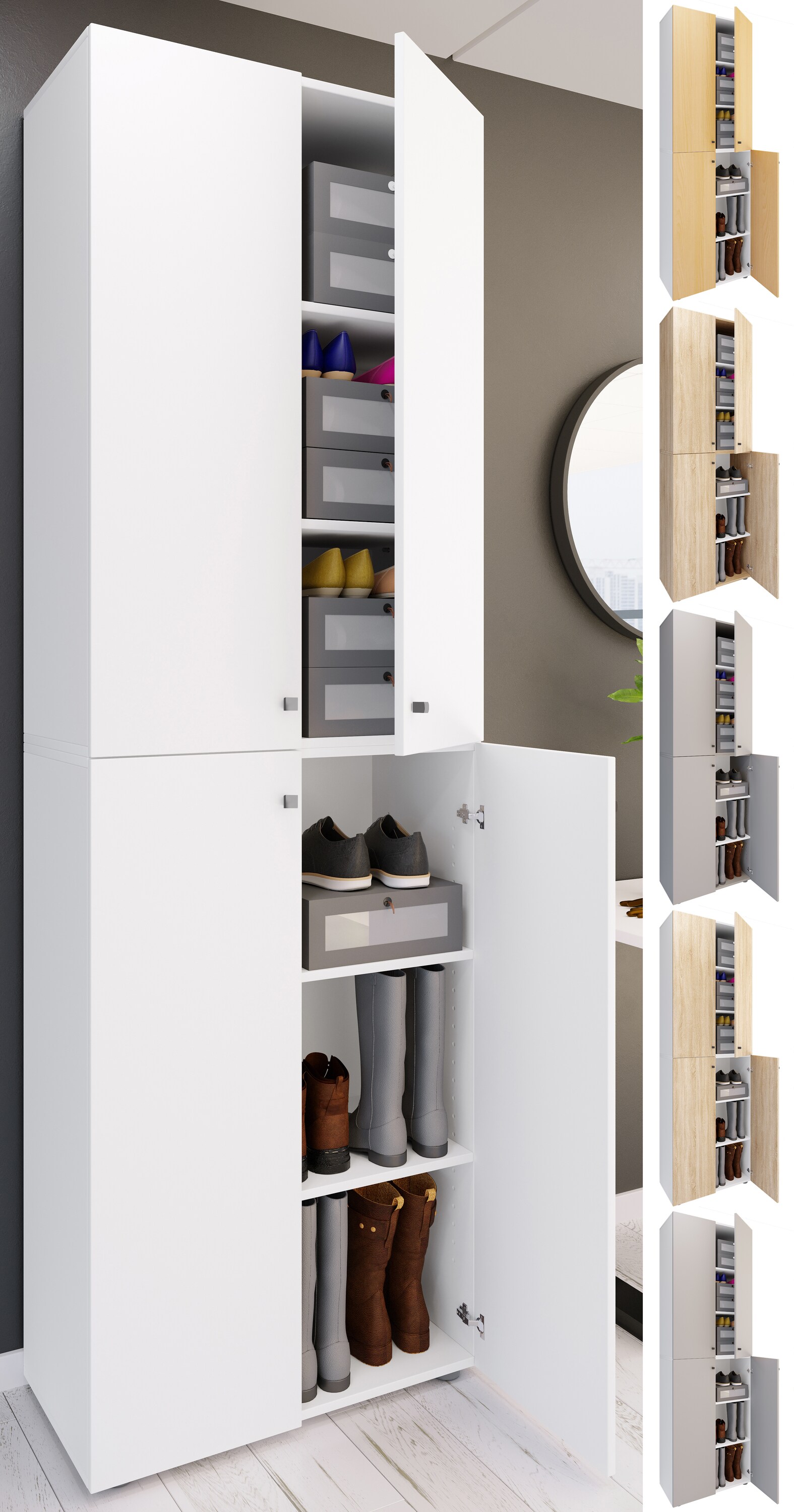 VCM XL Holz Gro&szlig;er Schuhschrank Schuhregal Gro&szlig; Stiefel Dielenm&ouml;bel Lona 6 F&auml;cher Dreht&uuml;ren 