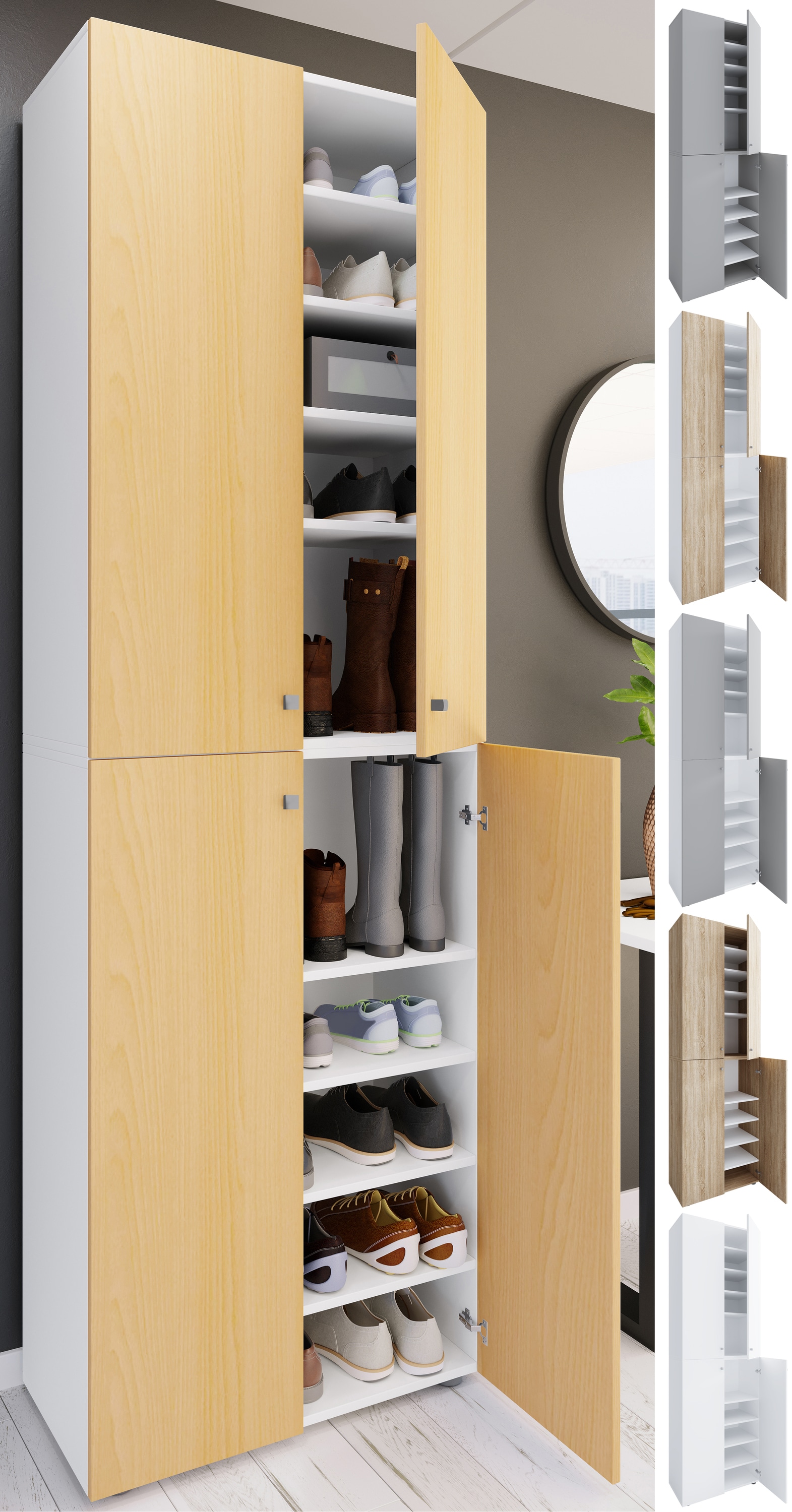 VCM XL Holz Gro&szlig;er Schuhschrank Schuhregal Gro&szlig; Stiefel Dielenm&ouml;bel Lona 10 F&auml;cher Dreht&uuml;ren 