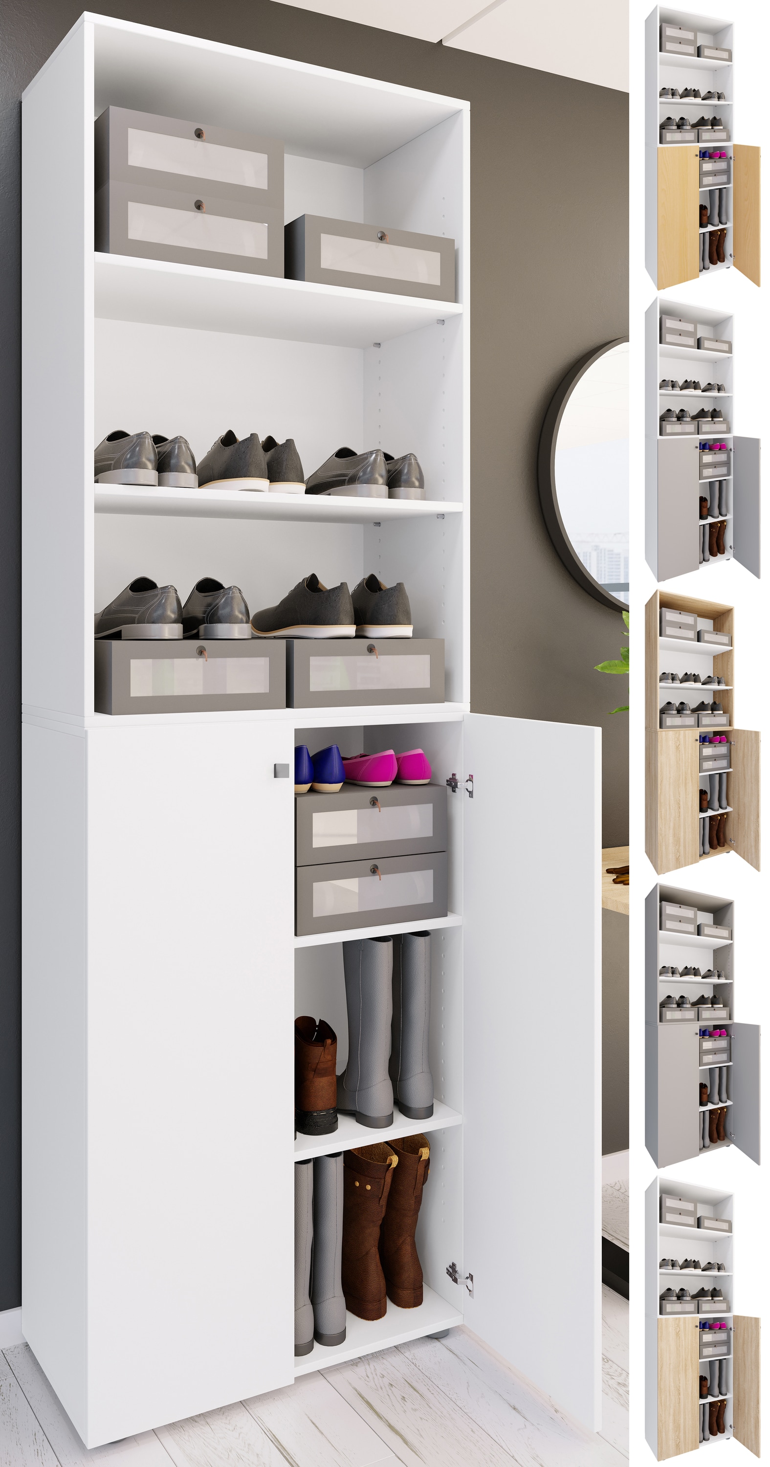 VCM XL Holz Gro&szlig;er Schuhschrank Schuhregal Gro&szlig; Stiefel Dielenm&ouml;bel Lona 6 F&auml;cher 