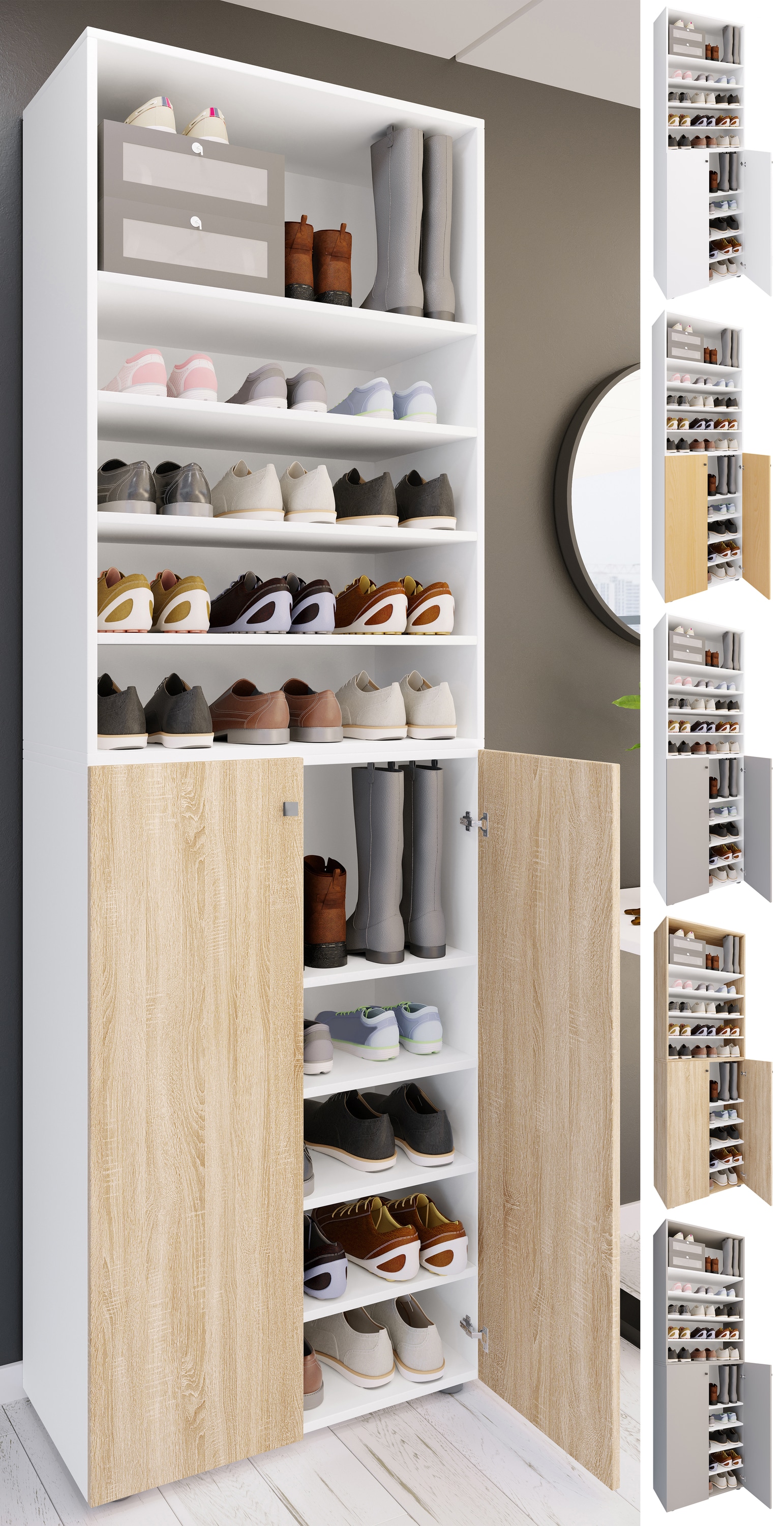 VCM XL Holz Gro&szlig;er Schuhschrank Schuhregal Gro&szlig; Stiefel Dielenm&ouml;bel Lona 10 F&auml;cher 