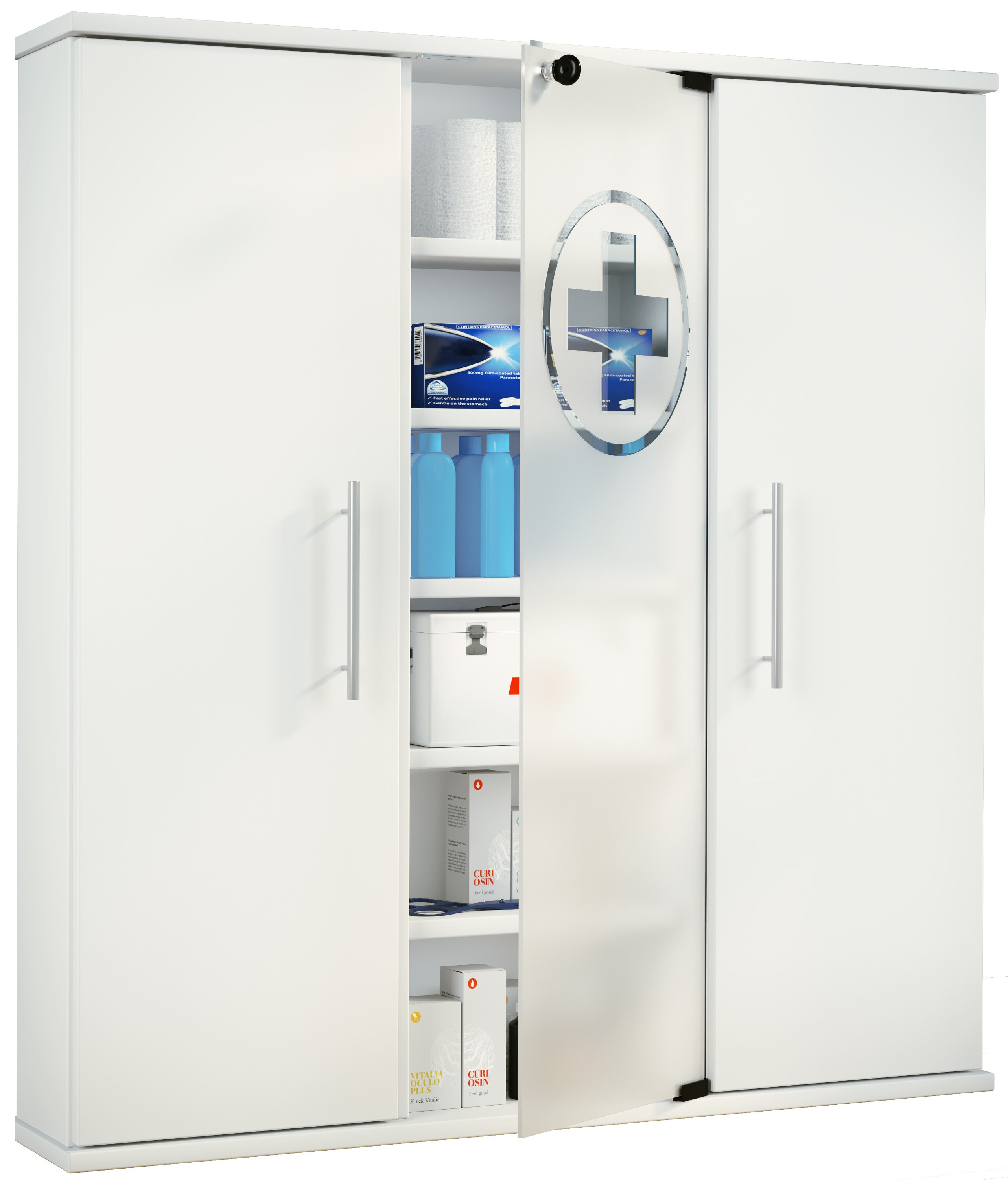 VCM Medizinschrank | Ma&szlig;e ca. 92 x B. 88 x T. 18 cm | Apothekerschrank abschlie&szlig;bar mit drei Dreht&uuml;ren | stehend | Arzneischrank - Santila 