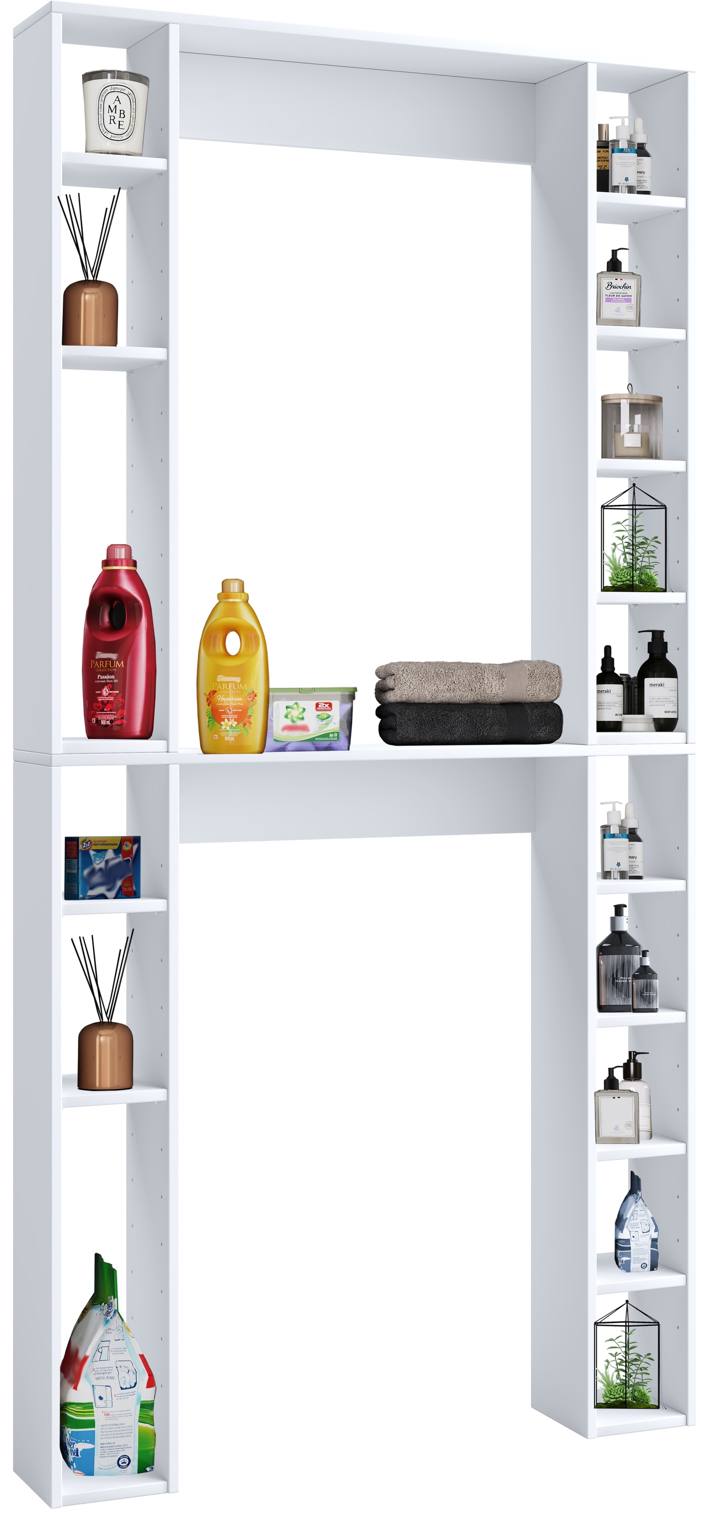 VCM Holz Wandregal | Standregal | &Uuml;berbau WC | Ma&szlig;e: H. 200 x B. 98 x T. 18 cm | 16 F&auml;cher - Tinoli XL 