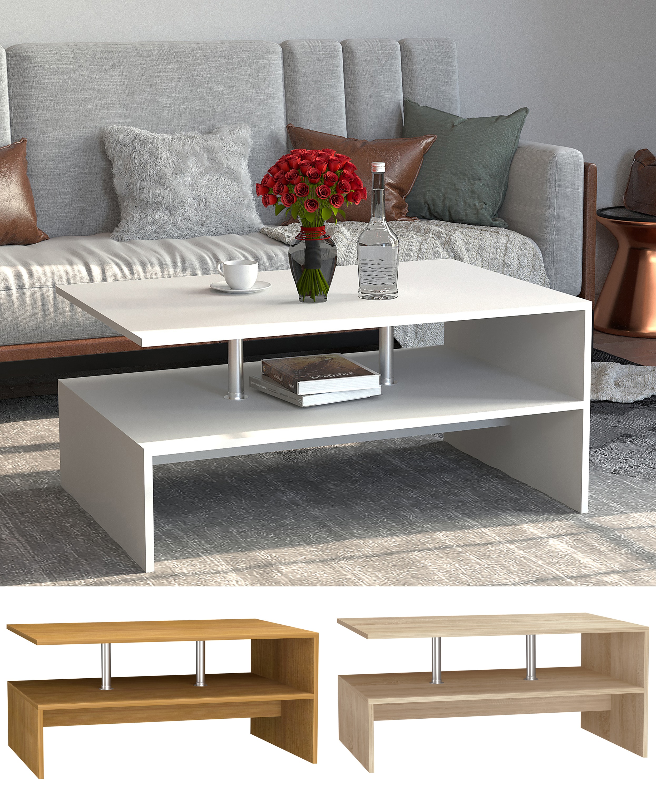 VCM Holz Couchtisch Sofatisch Wohnzimmertisch Beistelltisch Kaffeetisch Maliso L 