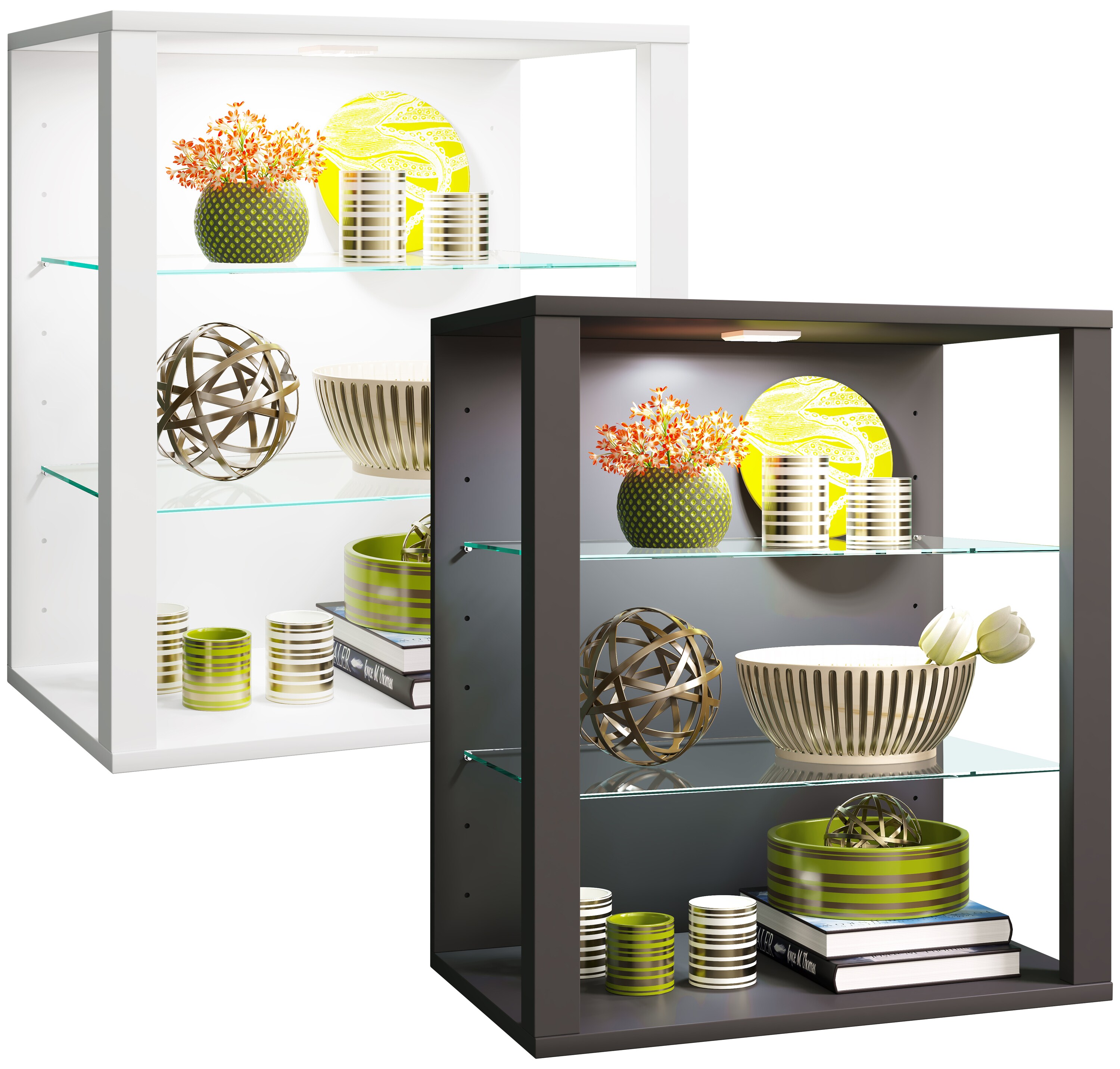 VCM Vitrine h&auml;ngend | Vitrine ohne Glasfronten | Ma&szlig;e ca. H. 60 x B. 52 x T. 35 cm | H&auml;ngevitrine | Modern und platzsparend | Vitrinenschrank - Glasol S 