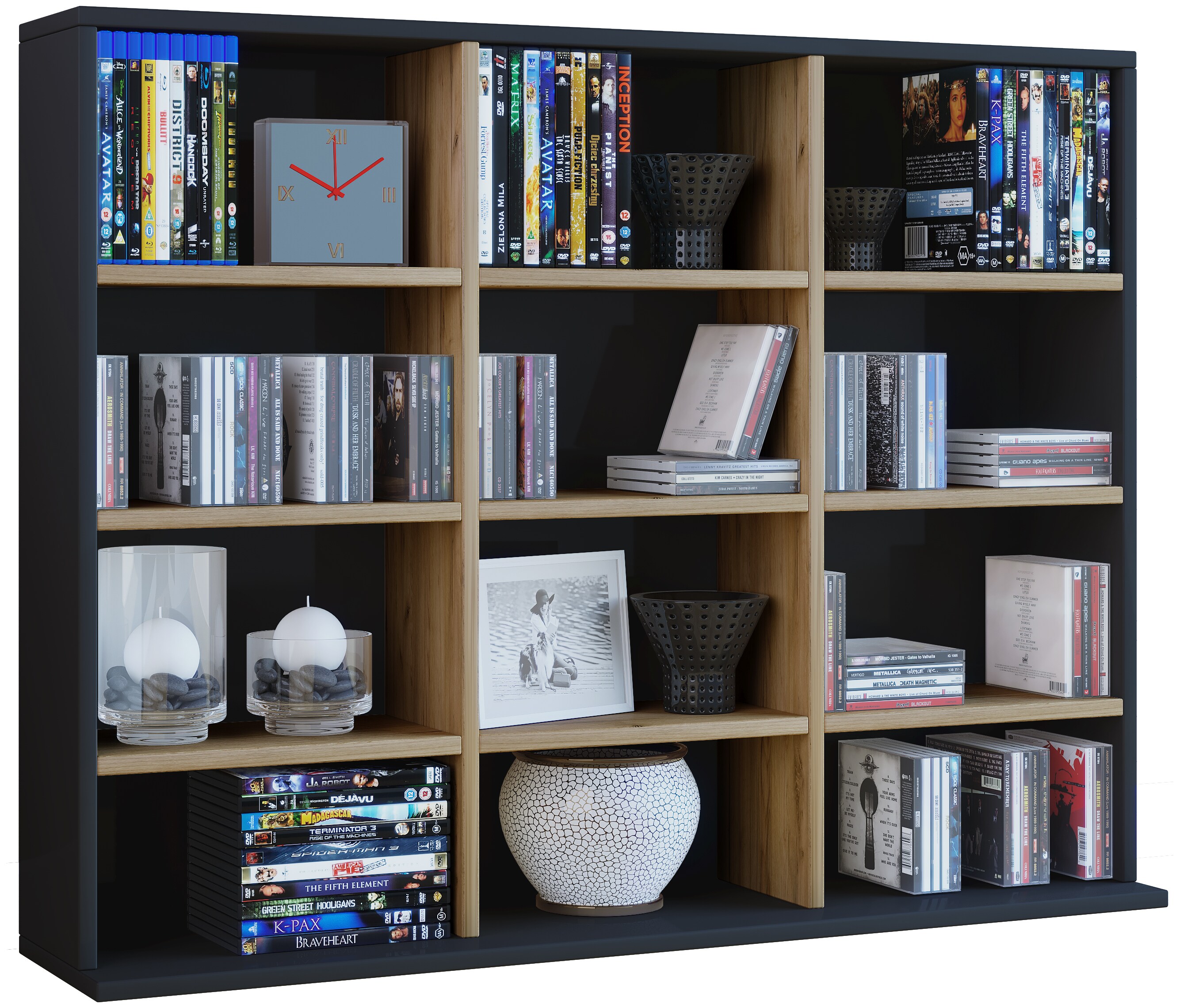 VCM Holzregal stehend | platzsparender CD-Schrank f&uuml;r 480 CDs oder 224 DVDs | Ma&szlig;e:H. 82 x B. 102 x T. 23 cm | Elegantes DVD Regal stehend | Blu-Ray Regal | CD Regal  Megosa L 