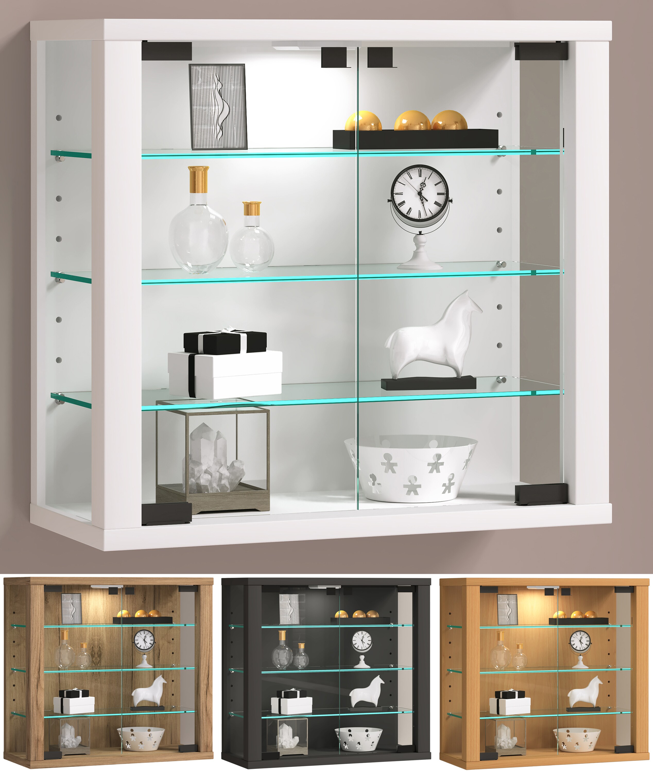 VCM Glasvitrine h&auml;ngend | Vitrine Glas mit ESG-Sicherheitsglas | Ma&szlig;e: H. 40 x B. 43 x T. 18 cm | H&auml;ngevitrine Glas | Modern und platzsparend | Glas Vitrinenschrank - Vitrosa S 