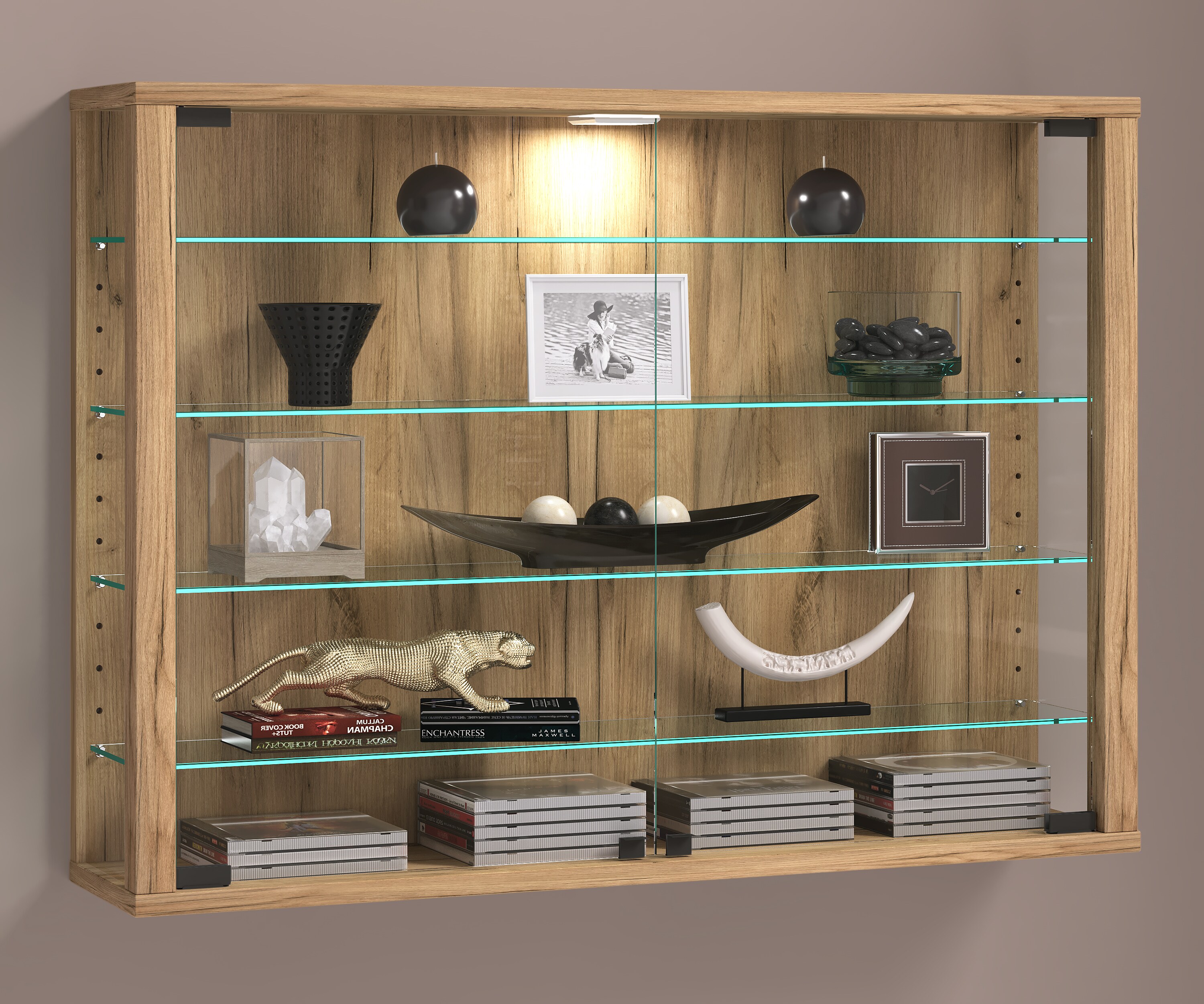 VCM Glasvitrine hängend | Vitrine Glas mit ESG-Sicherheitsglas | Maße: H. 60 x B. 83 x T. 18 cm | Hängevitrine Glas | Modern und platzsparend | Glas Vitrinenschrank