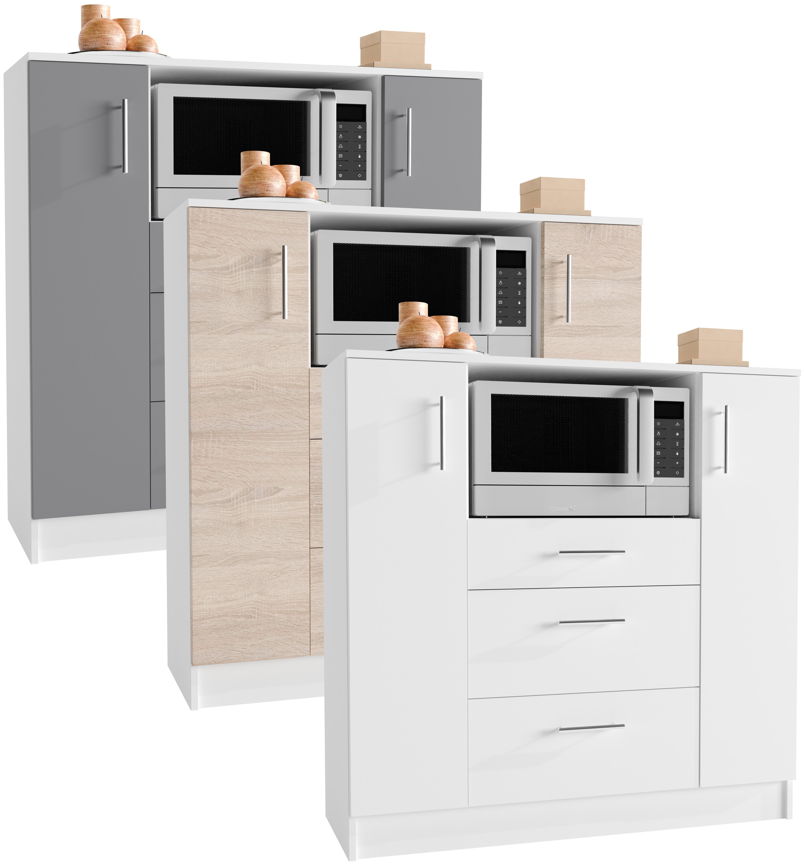 VCM K&uuml;chenschrank | Ma&szlig;e ca. H. 110 x B. 109 x T. 40 cm | Mikrowellenschrank mit drei Schubladen | Unterschrank schlicht | K&uuml;chenm&ouml;bel - Esilo 