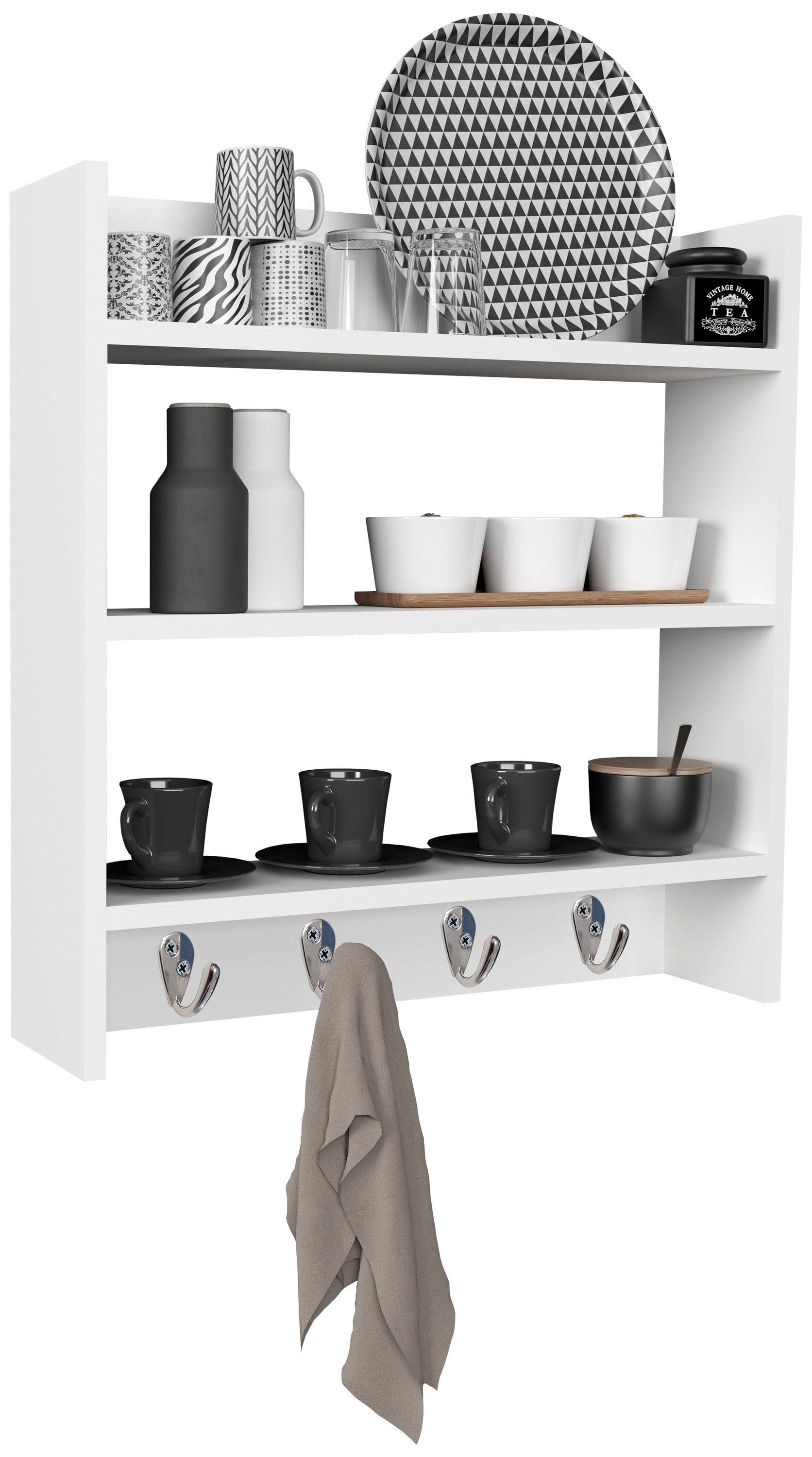 VCM K&uuml;chenregal h&auml;ngend | Ma&szlig;e ca. H. 60 x B. 60 x T. 15 cm | H&auml;ngeregal mit drei F&auml;chern| Wandregal | K&uuml;chenm&ouml;bel &ndash; Esilo 