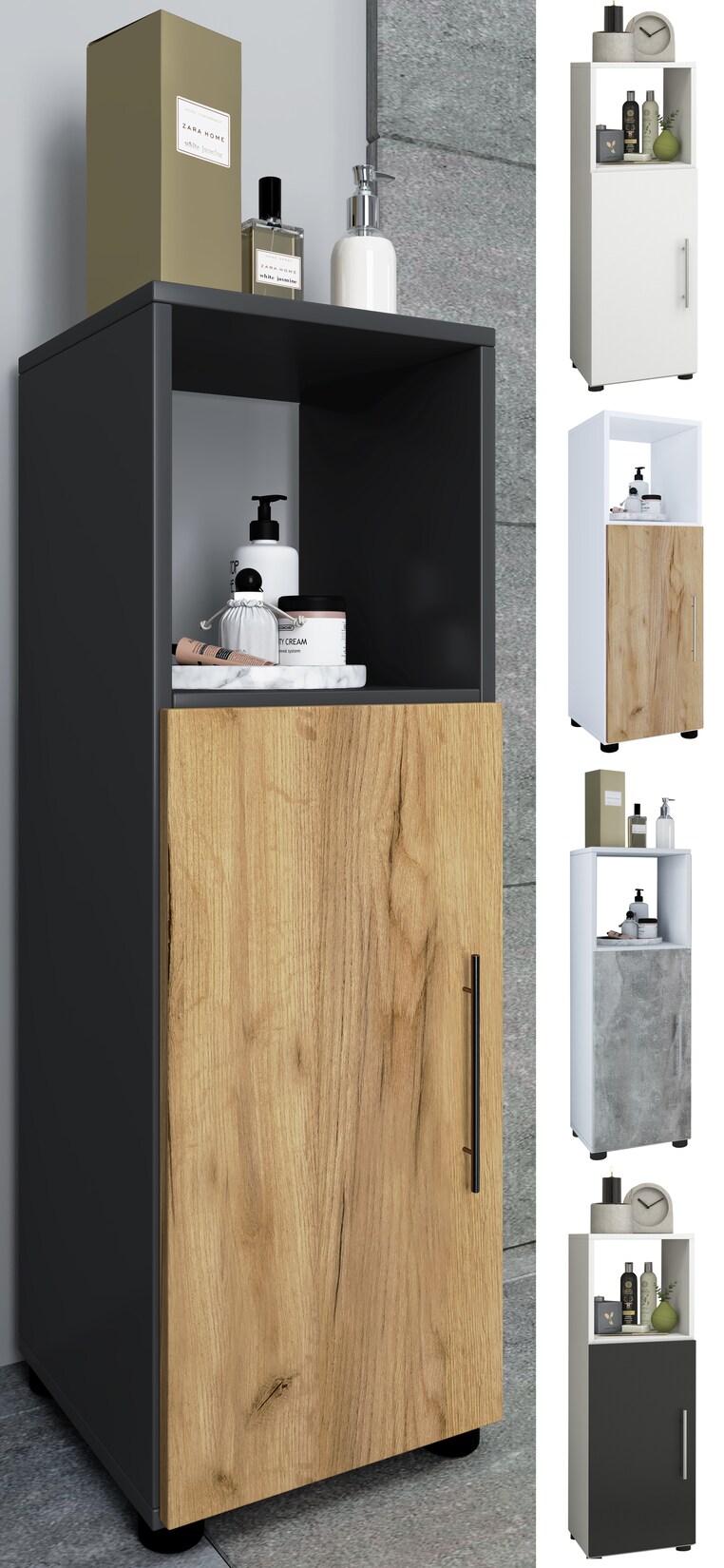 VCM Midischrank "Holz Badmöbel Midischrank Badschrank Bad Flandu" 1 Stk. tlg.
