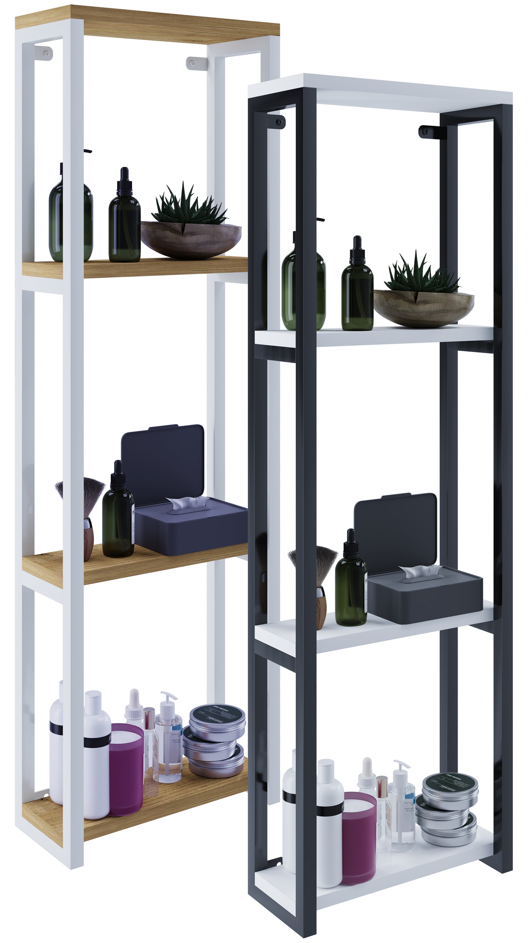 VCM Holz Badezimmerschrank | Badm&ouml;bel Metall Industrial Style | Wandregal | Badregal | Ma&szlig;e ca. H. 112 x B. 35 x T.  15 cm - Bitila M 