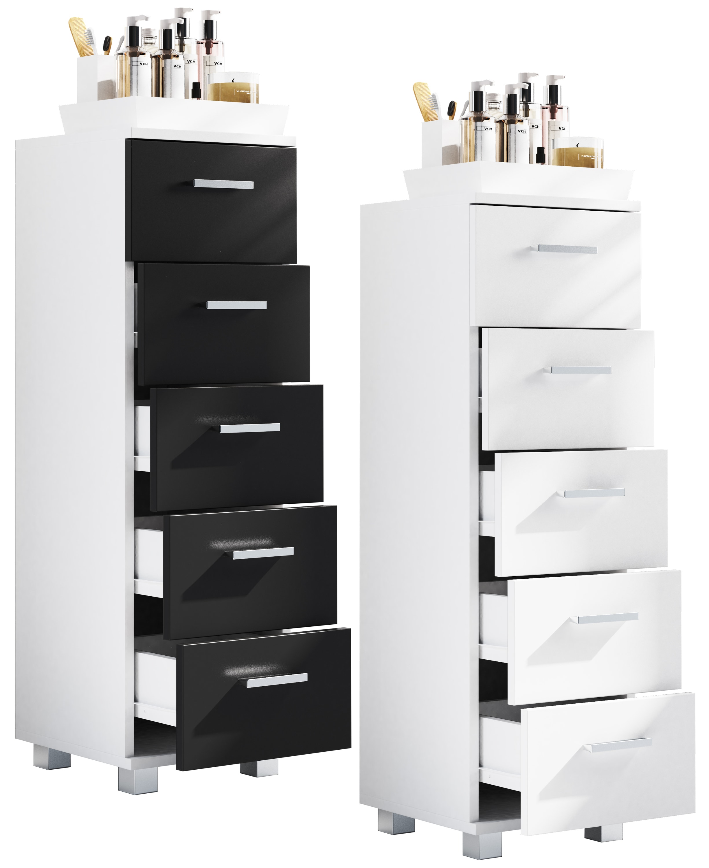 VCM Holz Midischrank | Badschrank | Ma&szlig;e: H. 90 x B. 30 x T. 30 cm | Kommode | 5 Schubladen - Zalo M 