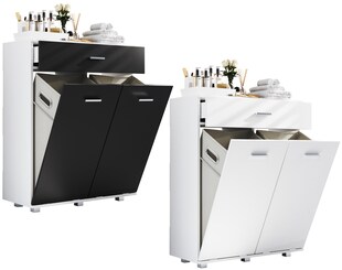 VCM Holz Wäscheschrank | Wäschetruhe | Wäschebox | Wäschekorb | Maße ca. H. 101 x B. 79 x T. 35 cm. - Zalo M 