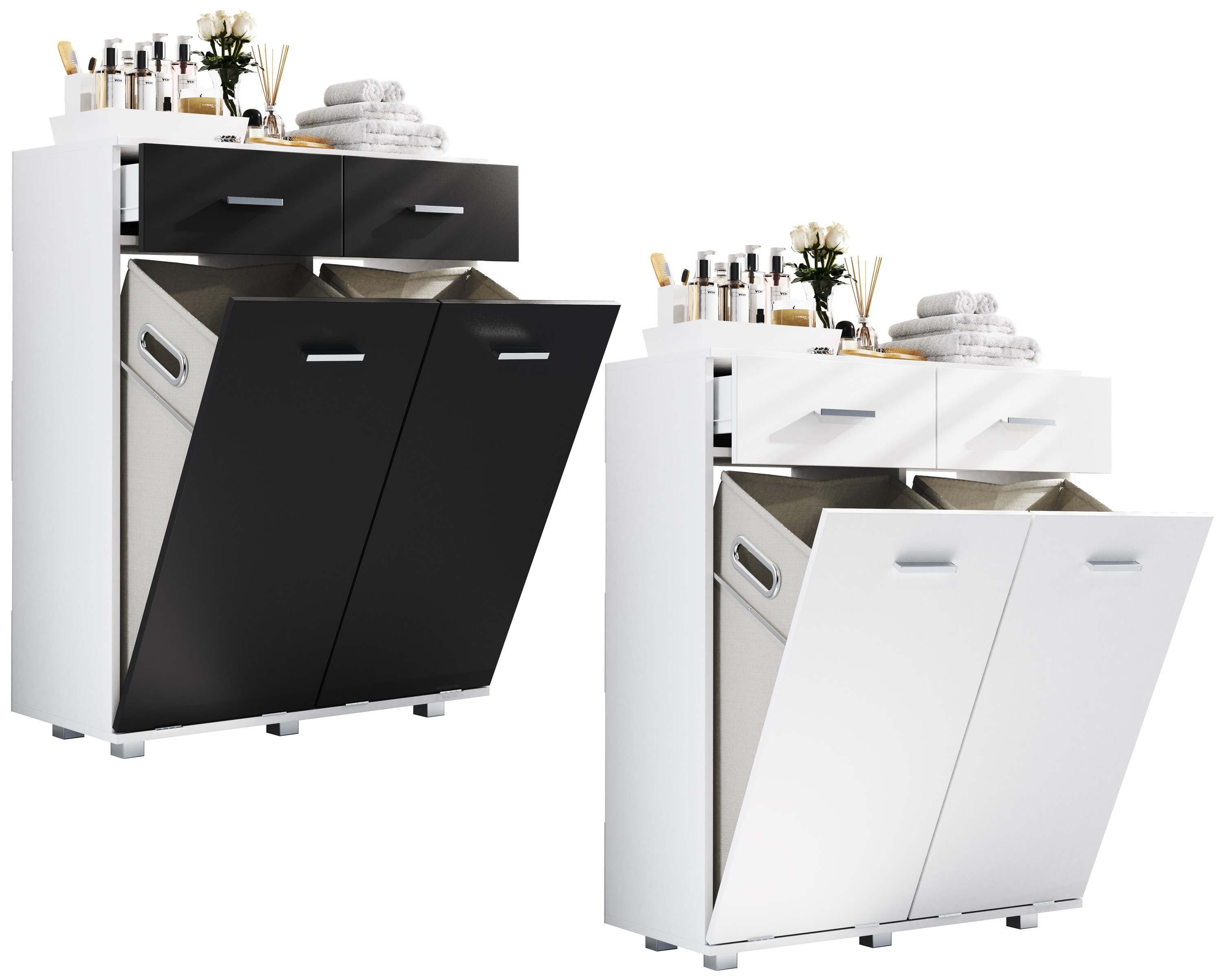 VCM Holz W&auml;scheschrank | W&auml;schetruhe | W&auml;schebox | W&auml;schekorb | Ma&szlig;e ca. H 97 x B. 79 x T. 35 cm. - Zalo L 