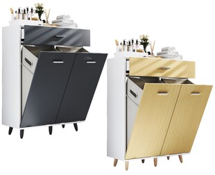 VCM Holz Wäscheschrank | Wäschetruhe | Wäschebox | Wäschekorb | Maße ca. H. 101 x B 79 x T. 35 cm - Landos M 