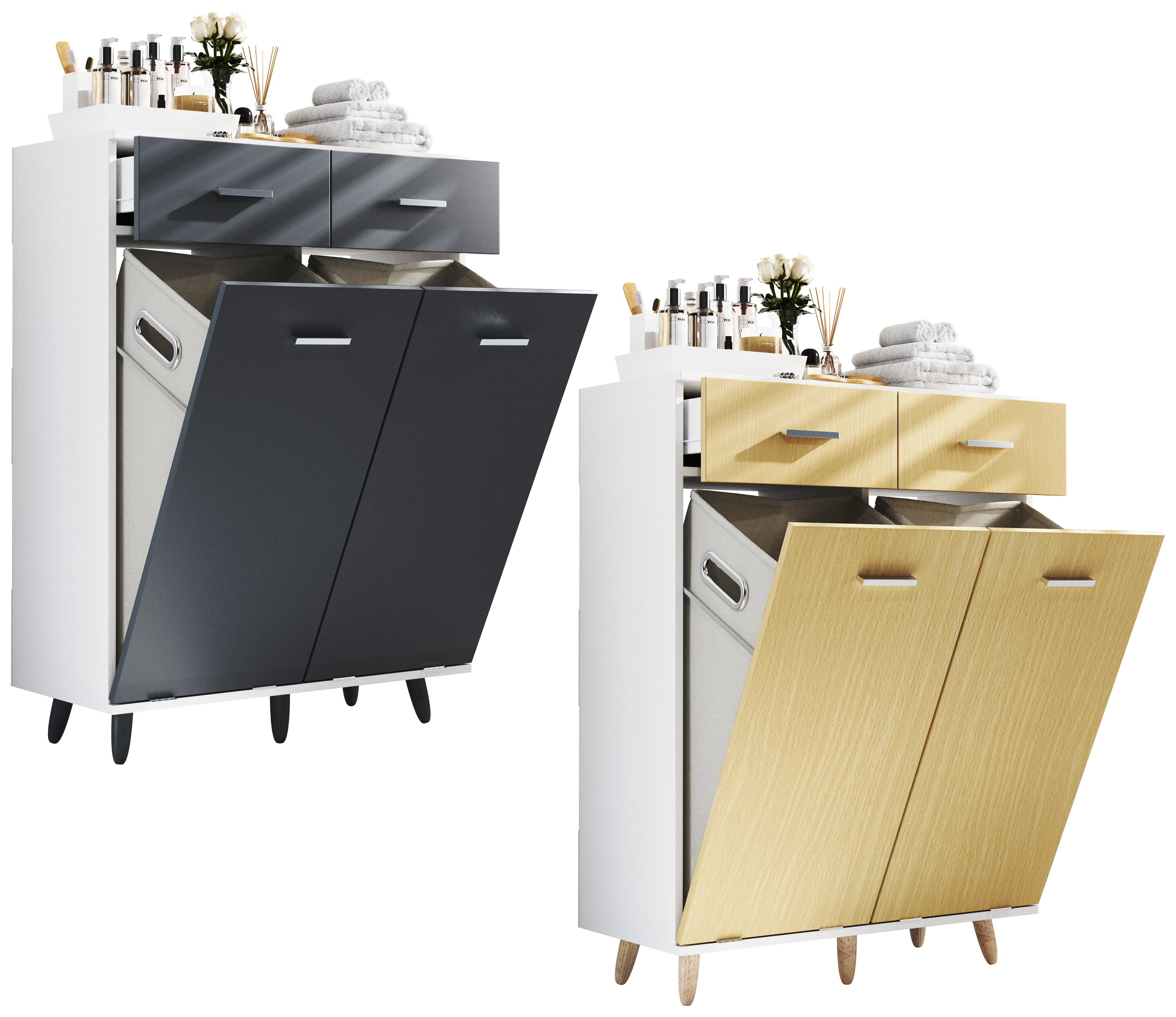 VCM Holz W&auml;scheschrank | W&auml;schetruhe | W&auml;schebox | W&auml;schekorb | Ma&szlig;e ca. H. 97 x B 79 x T. 35 cm - Landos L 