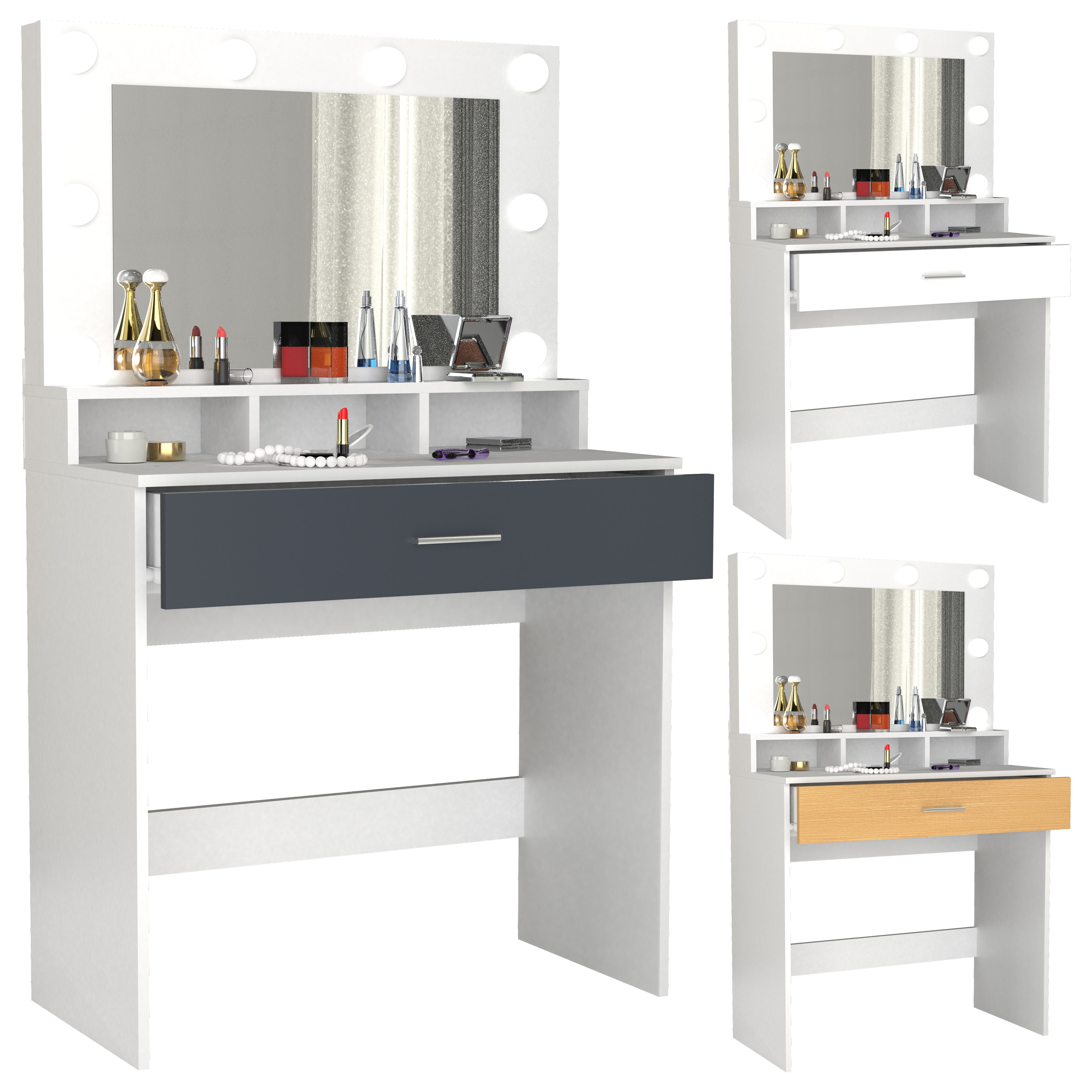 VCM Frisiertisch | Ma&szlig;e ca. H. 133 x B. 80 x T. 40 cm | Schminktisch mit Schublade und Spiegel &ndash; Kosmal 