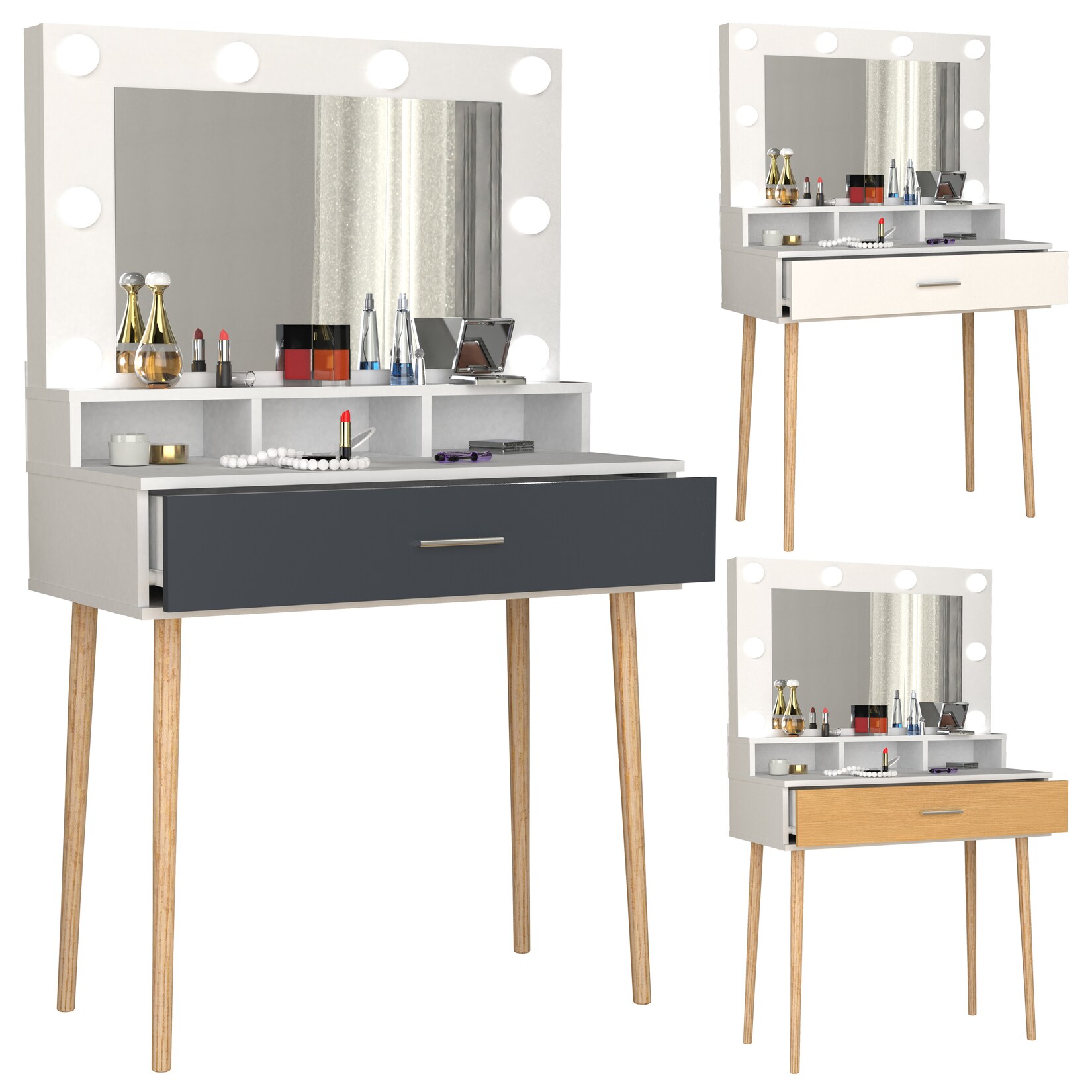 VCM Frisiertisch Maße ca. H. 133 x B. 80 x T. 40 cm Schminktisch mit Schublade und Spiegel Kosmetiktisch - Lindas