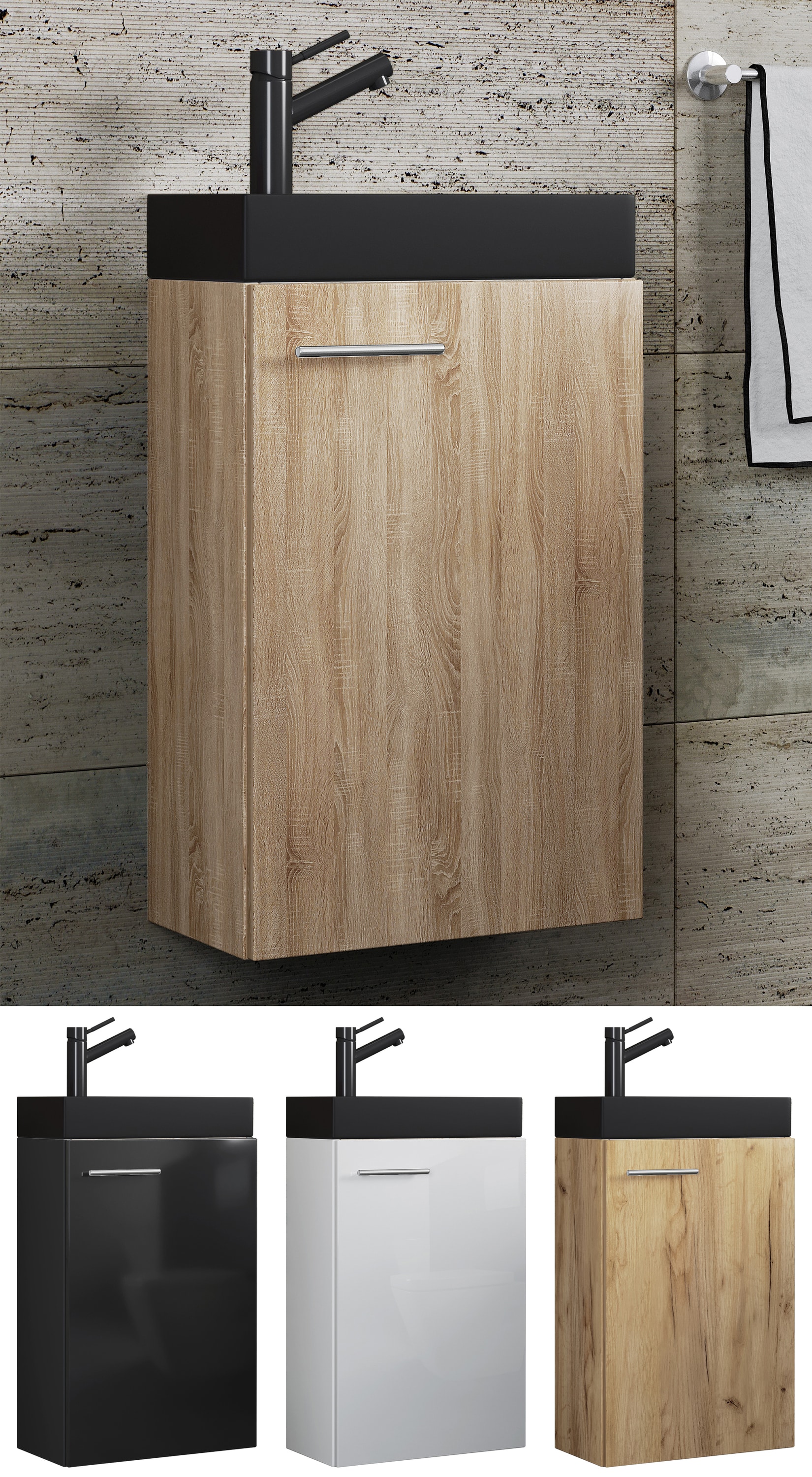 VCM 2-tlg Set | Waschplatz f&uuml;r G&auml;ste WC | G&auml;stebad Toilette | Waschtisch | Badm&ouml;bel Badezimmer Set &ndash; Slito-BL 