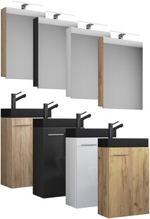 VCM 3-tlg Set | Waschplatz für Gäste WC | Gästebad Toilette | Waschtisch mit Spiegelschrank | Badmöbel Badezimmer Set – Slito SC-BL 