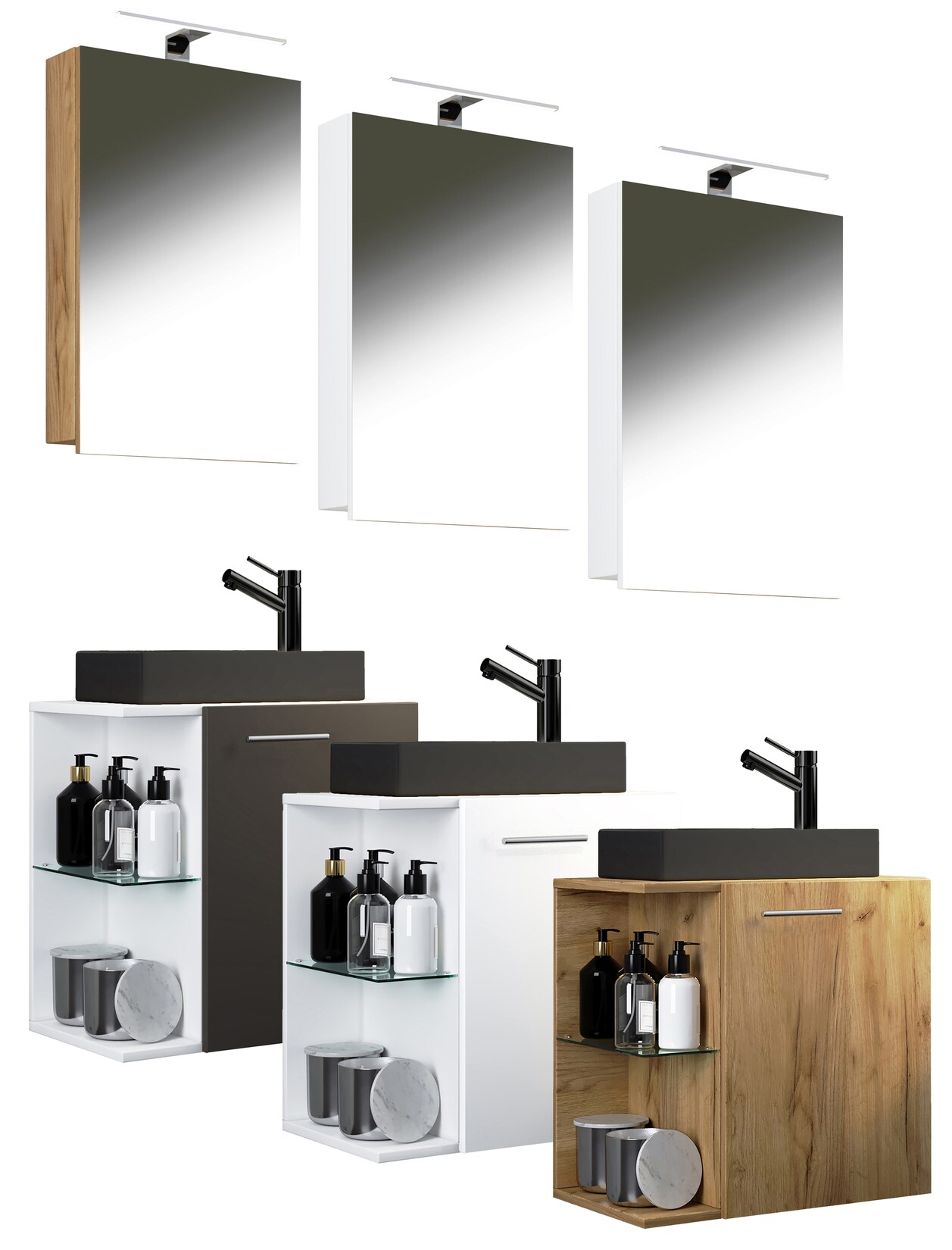 VCM Waschtisch "3-tlg Waschtisch Hausa Spiegel Toilette Schwarz" 3 Stk. tlg.