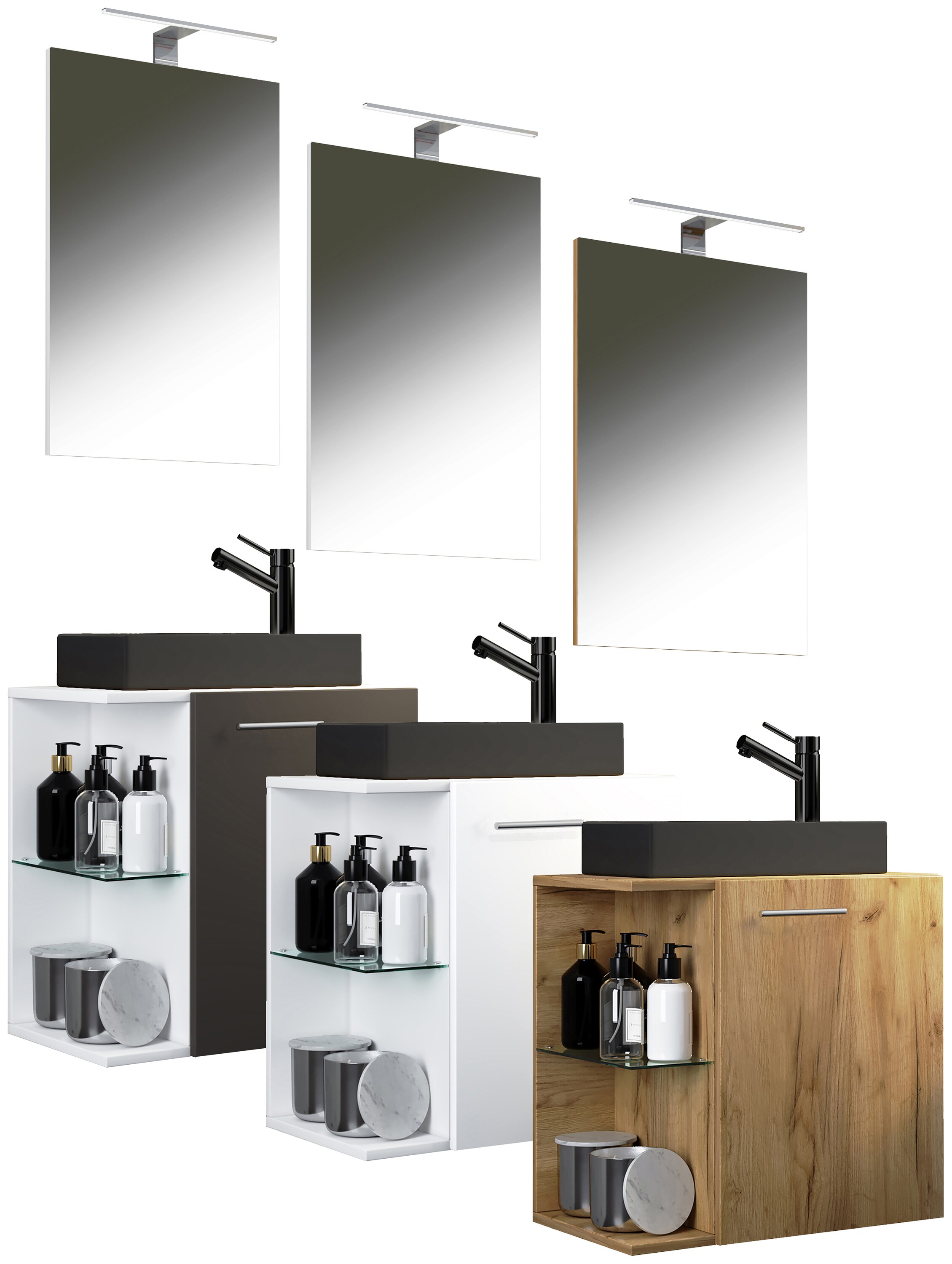 VCM 3-tlg Set | Waschplatz f&uuml;r G&auml;ste WC | G&auml;stebad | Waschtisch mit Spiegel | Badezimmer Set &ndash; Hausa SC-BL 