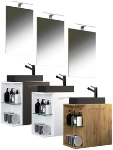 VCM 3-tlg Set | Waschplatz für Gäste WC | Gästebad | Waschtisch mit Spiegel | Badezimmer Set – Hausa SC-BL 