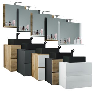 VCM 3-tlg. Waschplatz Waschtisch | schwarzes Waschbecken Unterschrank Breite 60 cm |  Badmöbel Set mit Schubladen Spiegel | Lendas S BL 