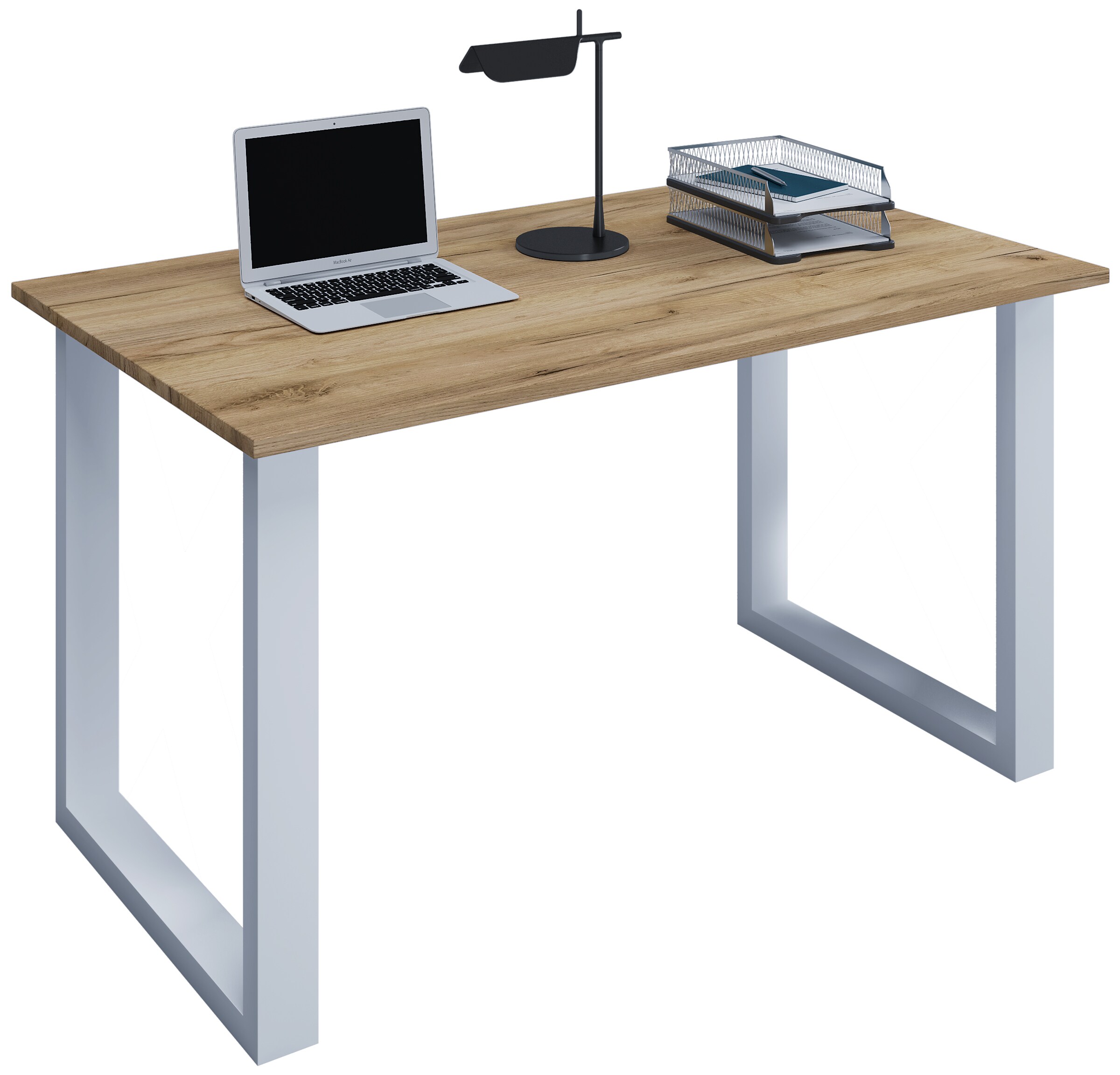 VCM Holz Schreibtisch | H. 76 x B. 140 x T. 50 cm | Computertisch schlicht | F&uuml;&szlig;e aus hochwertigem Metall | Arbeitstisch | B&uuml;rom&ouml;bel - Lona U 