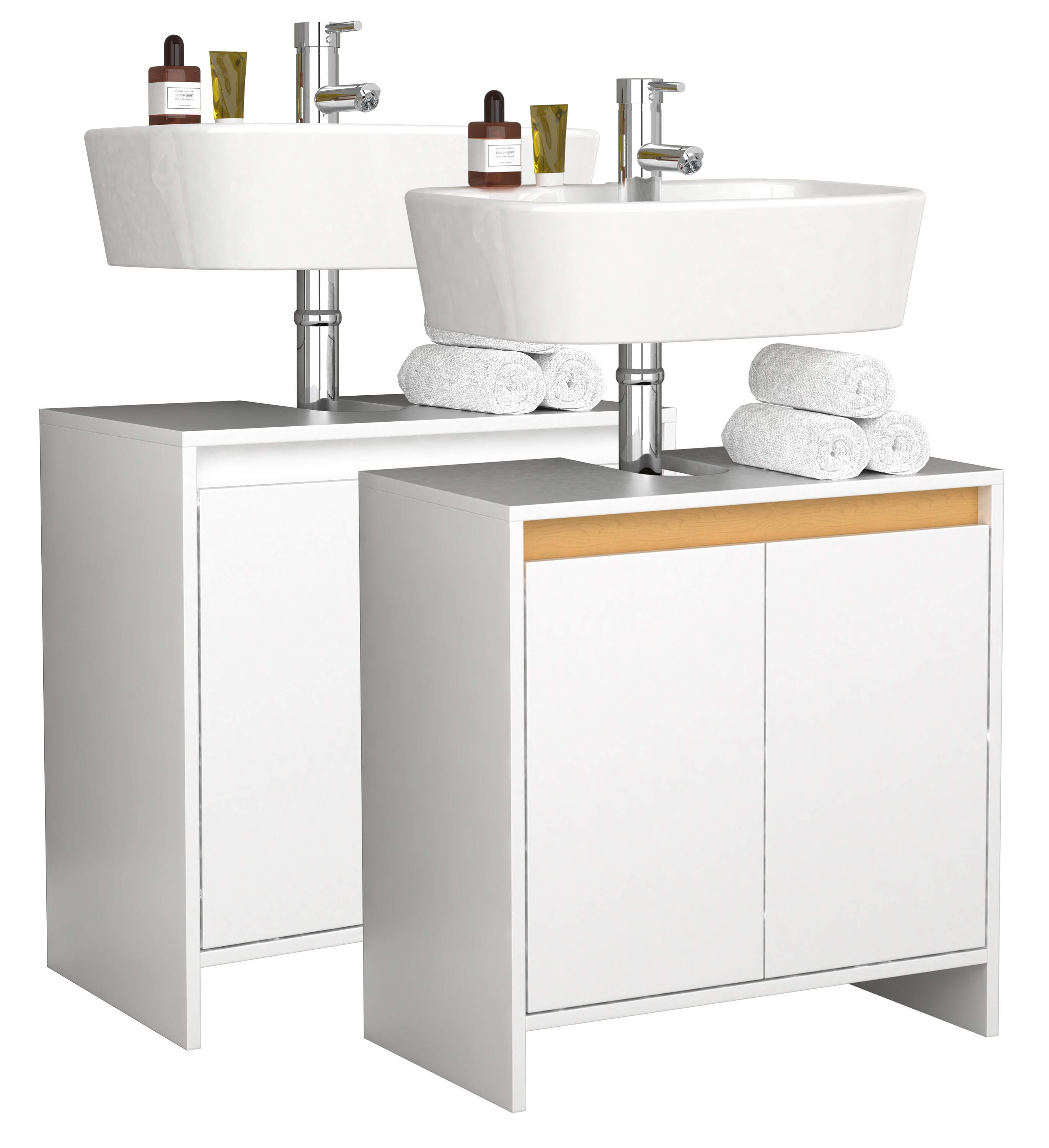 VCM Holz Waschbeckenunterschrank | Badschrank | Ma&szlig;e: H. 60 x B. 58 x T. 33 cm | 2 gro&szlig;e Dreht&uuml;ren ohne Griffe - Malira 