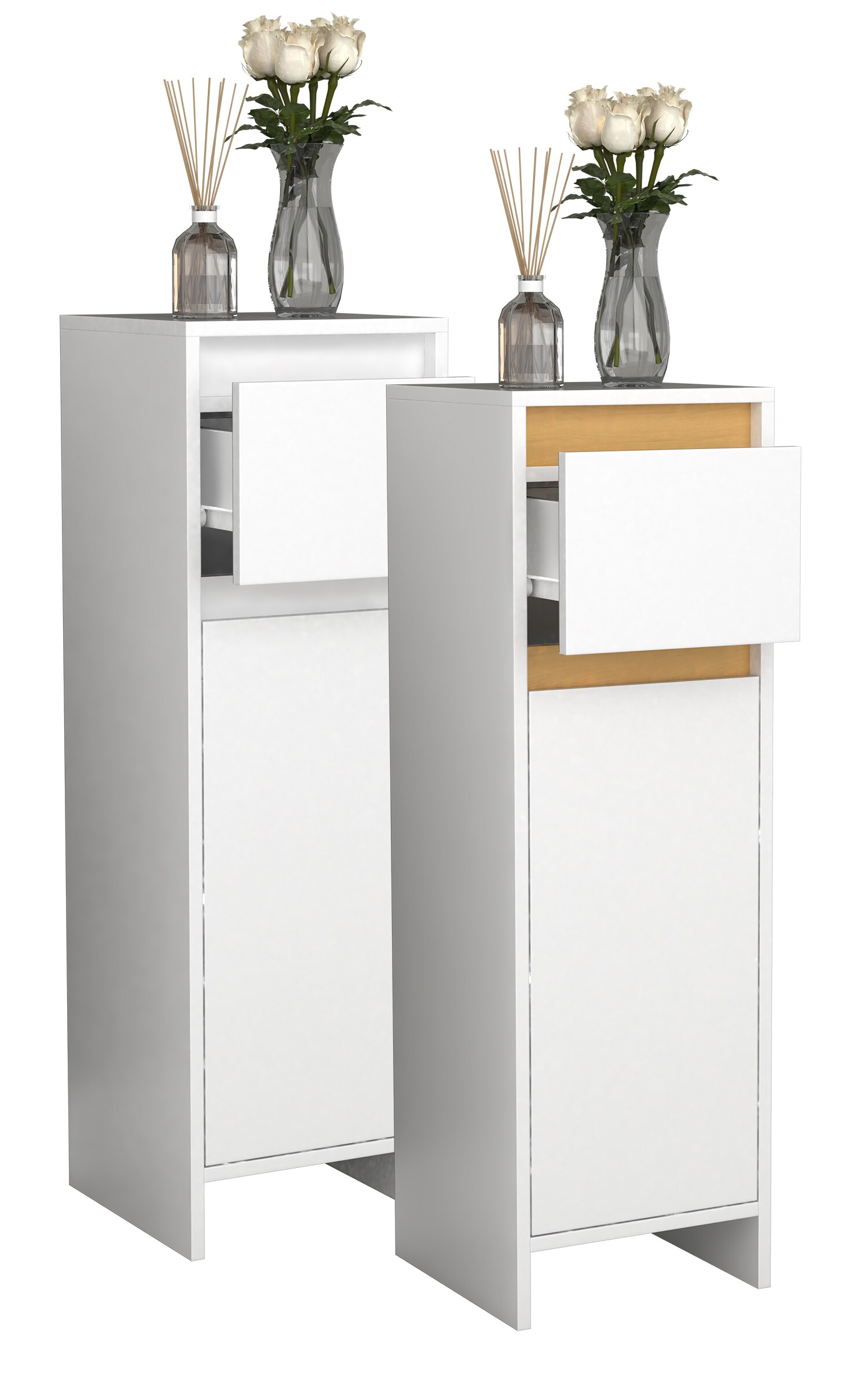 VCM Holz Midischrank | Badregal | Ma&szlig;e: H. 95 x B. 30 x T. 30 cm | 1 Schublade | 1 gro&szlig;e T&uuml;r - Malira 