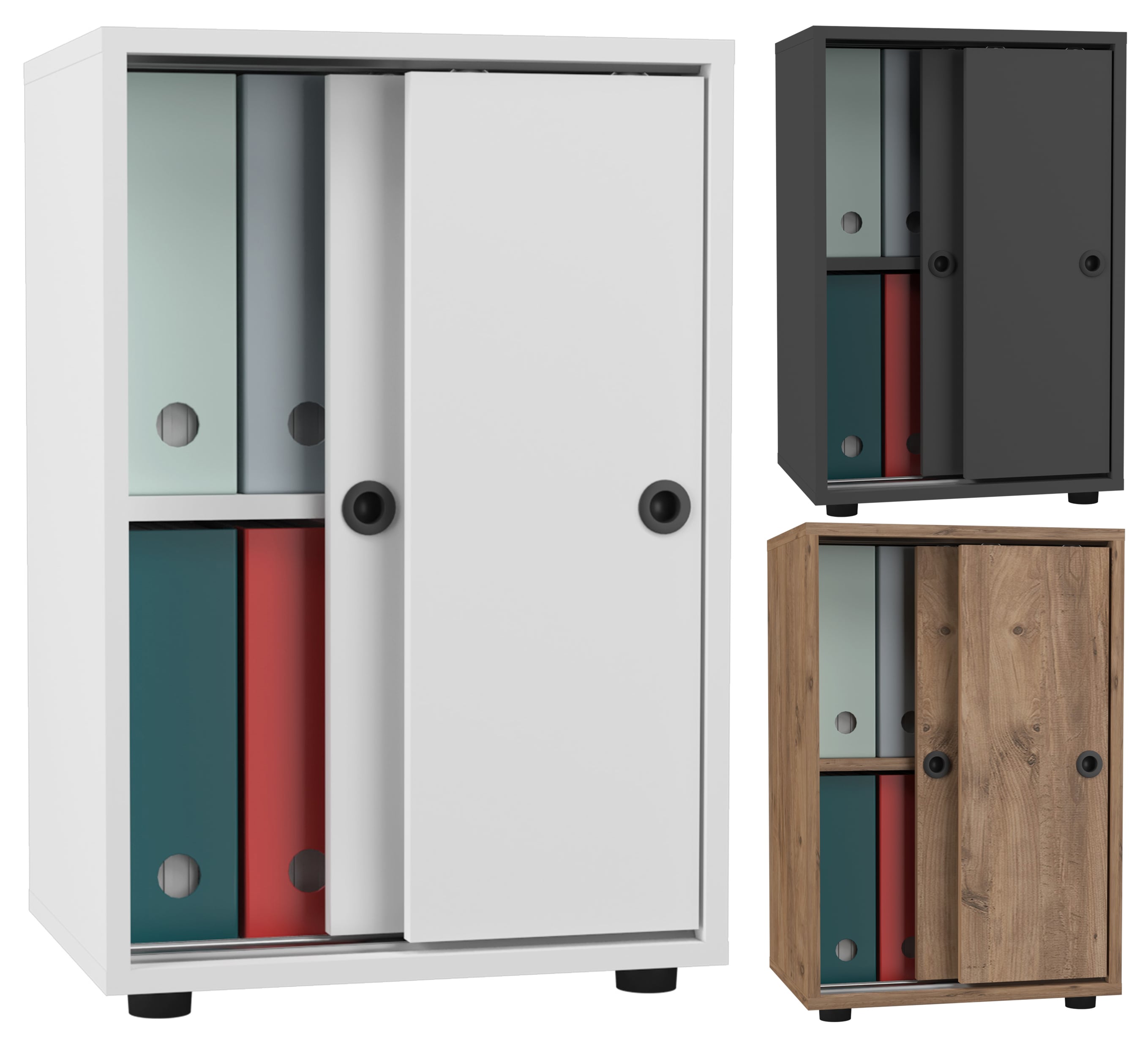 VCM B&uuml;roschrank mit 2 F&auml;chern | moderner Aktenschrank mit Schiebet&uuml;ren | Ma&szlig;e ca. H. 74 x B. 49 x T. 38 cm &ndash; Ulas 2-Fach 