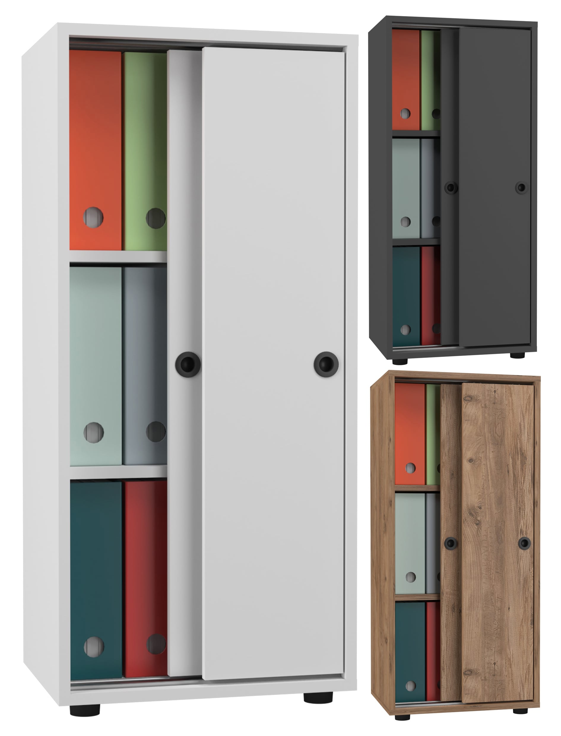 VCM B&uuml;roschrank mit 3 F&auml;chern | moderner Aktenschrank mit Schiebet&uuml;ren | Ma&szlig;e ca. H. 109 x B. 49 x T. 38 cm &ndash; Ulas 3-Fach 