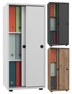 VCM Büroschrank mit 3 Fächern | moderner Aktenschrank mit Schiebetüren | Maße ca. H. 109 x B. 49 x T. 38 cm – Ulas 3-Fach 