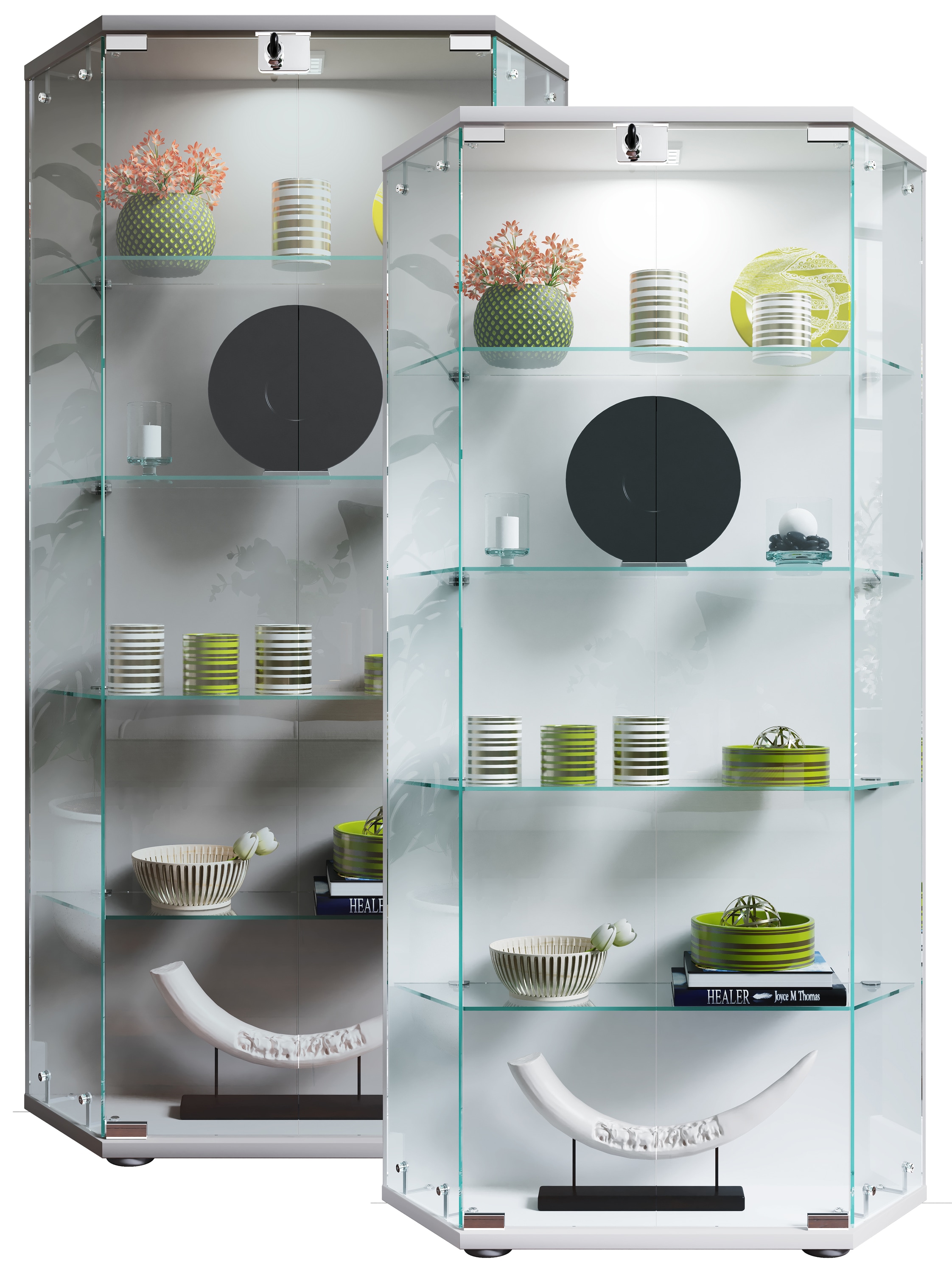 VCM Glasvitrine stehend | Vitrine Glas mit ESG-Sicherheitsglas | Ma&szlig;e ca. H. 114 x B. 83 x T. 17 cm | Standvitrine Glas | Modern und platzsparend | Glas Vitrinenschrank &ndash; Cenila L 