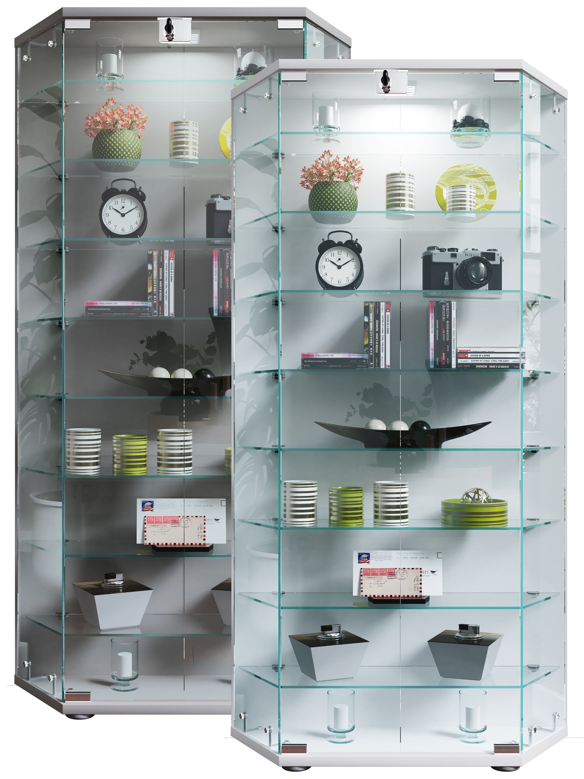 VCM Glasvitrine stehend | Vitrine Glas mit ESG-Sicherheitsglas | Ma&szlig;e ca.  H. 114 x B. 83 x T. 17 cm | Standvitrine Glas | Modern und platzsparend | Glas Vitrinenschrank &ndash; Cenila XL 