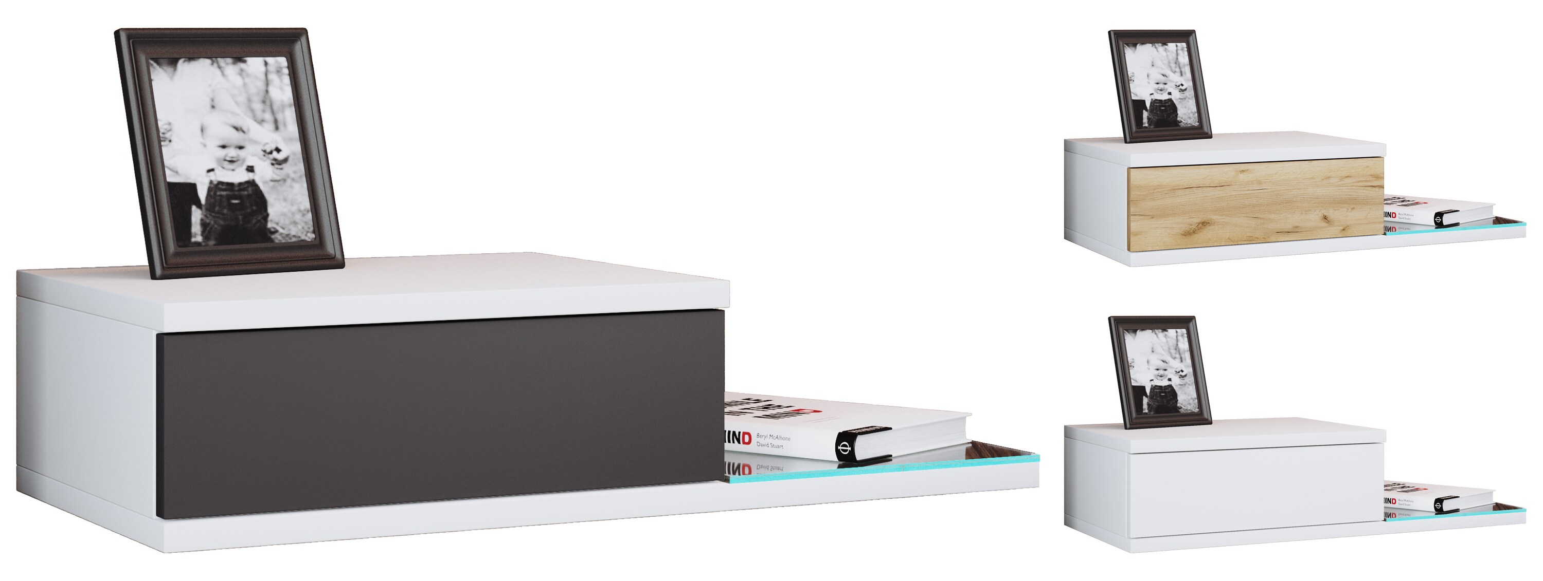 VCM Nachtschrank | Wandschublade | Wandboard | Nachttisch | Ma&szlig;e ca. H. 15 x B. 65 x T. 30 cm - Konsila L 