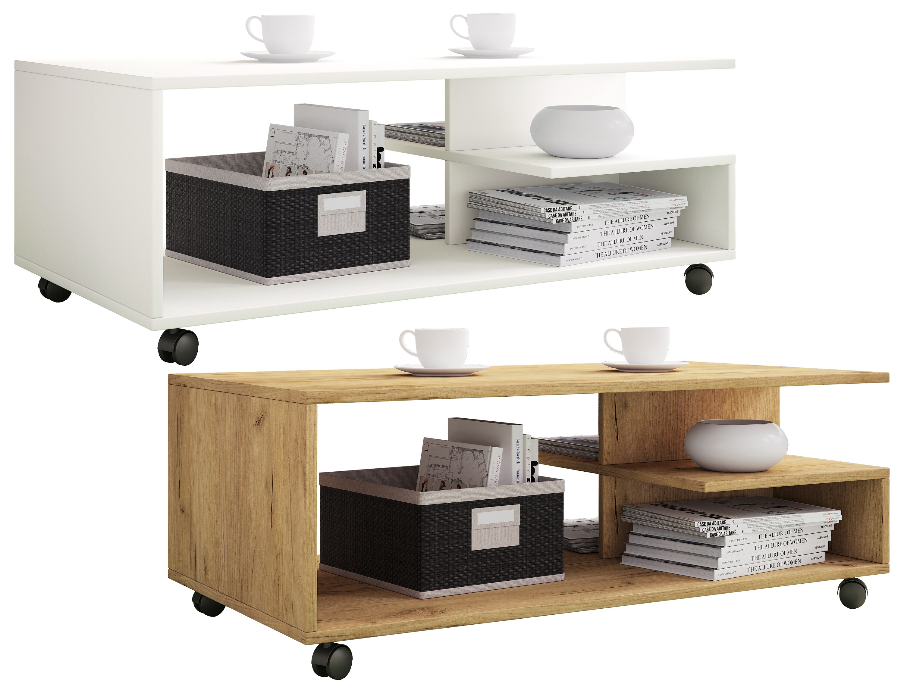 VCM Holz Couchtisch | Sofatisch mit praktischen Rollen | Wohnzimmertisch rollbar | H. 40 x B. 100 x T. 50 cm | Kaffeetisch Stango XL 