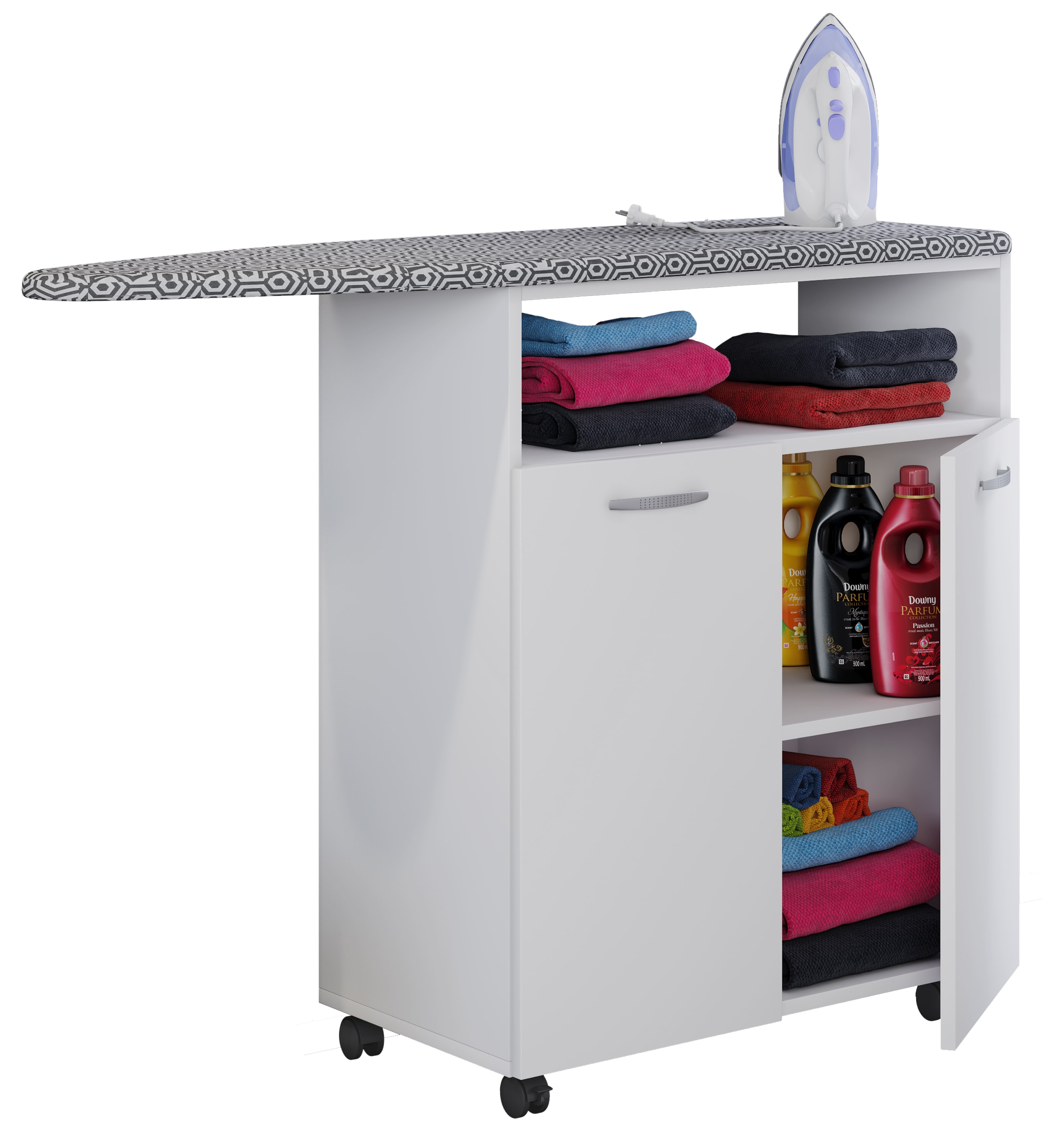 VCM Holz Kommode | B&uuml;gelbrett  | Sideboard | B&uuml;gelschrank | Ma&szlig;e ca. H. 86 x B. 112 x T. 37 cm - Bigilo 