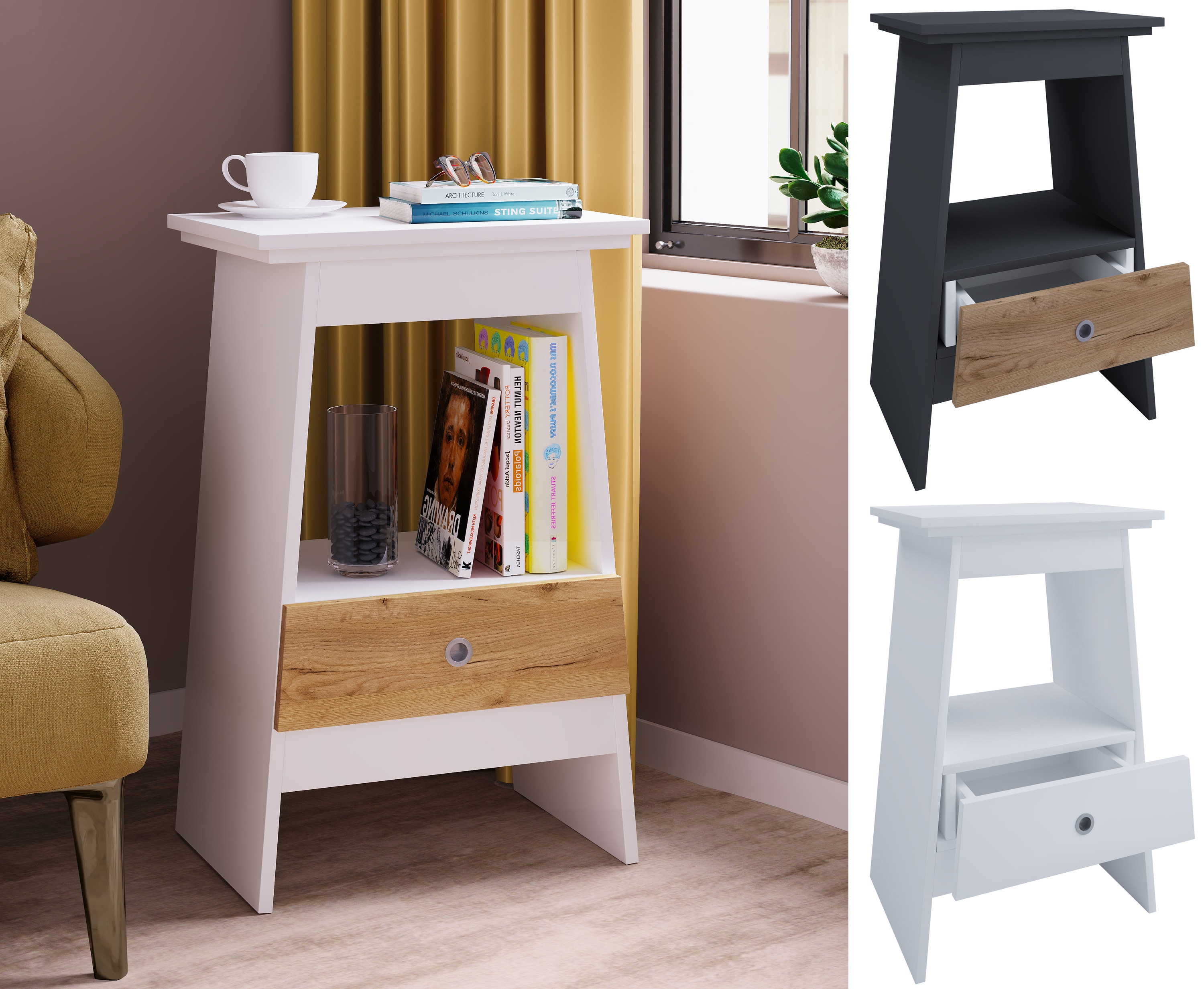 VCM Nachtschrank | Beistelltisch | Couchtisch | Nachttisch Wohnzimmertisch |Kaffeetisch | Ma&szlig;e ca. H. 73 x B. 45 x T. 35 cm - Spidali 