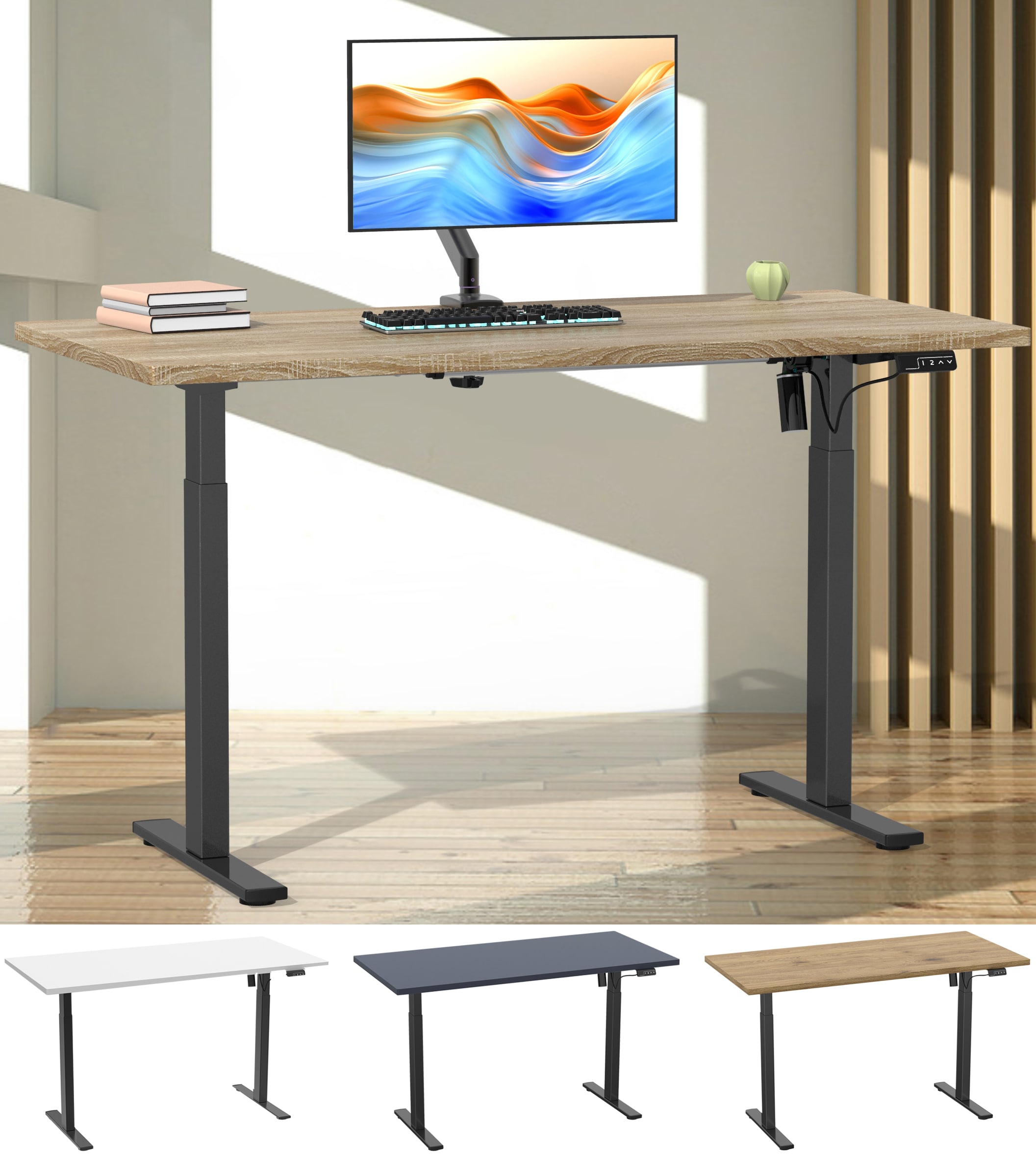 VCM H&ouml;henverstellbarer Schreibtisch | stufenlos 71-120 cm elektrisch h&ouml;henverstellbar | Computerisch Ma&szlig;e 140x80 | B&uuml;rotisch Lona 