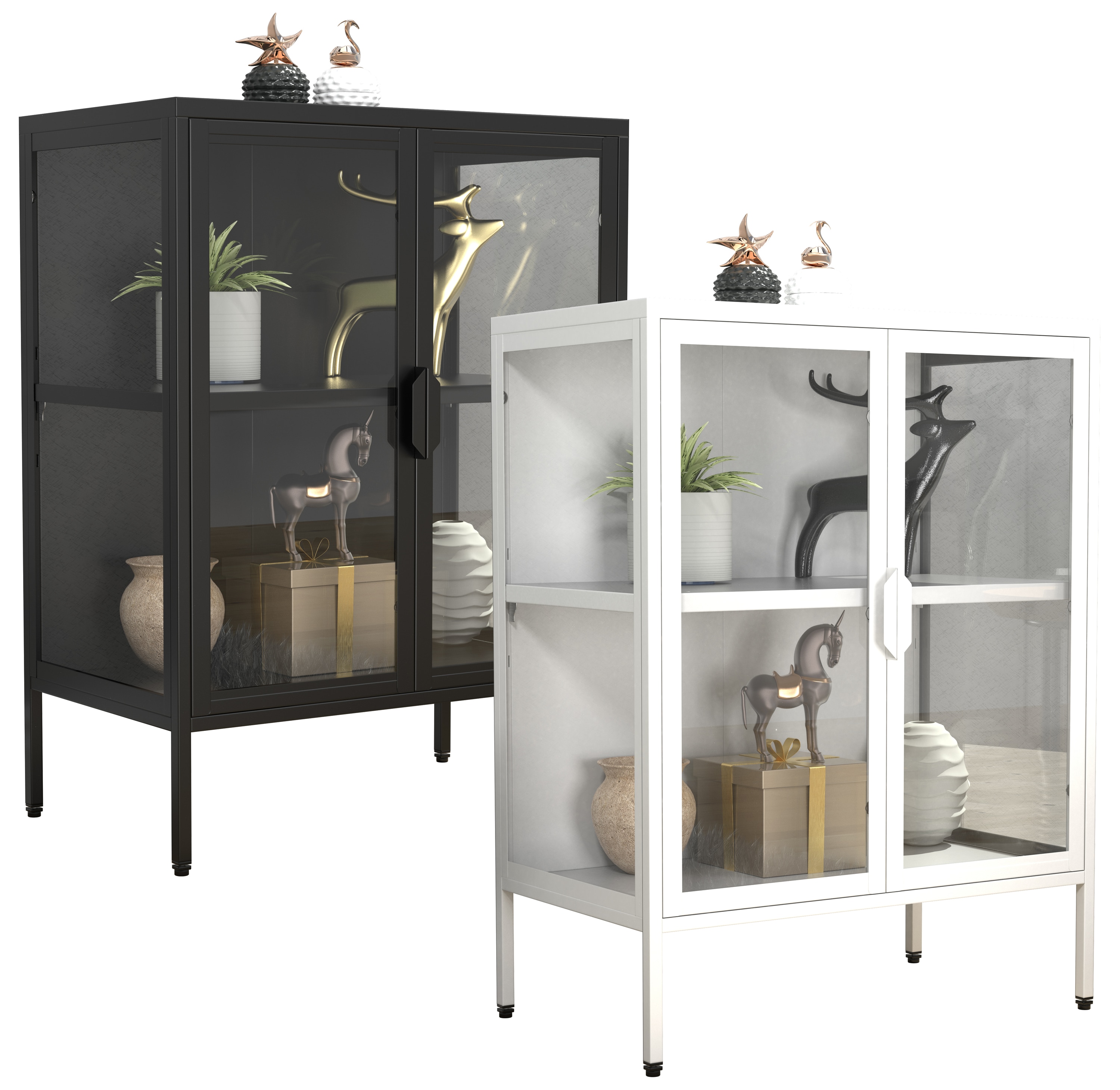 VCM Glasvitrine stehend | Vitrine Glas mit ESG-Sicherheitsglas | Ma&szlig;e ca. H. 80 x B. 60 x T. 35 cm | Standvitrine Glas | Modern und platzsparend | Glas Vitrinenschrank &ndash; Floka S 