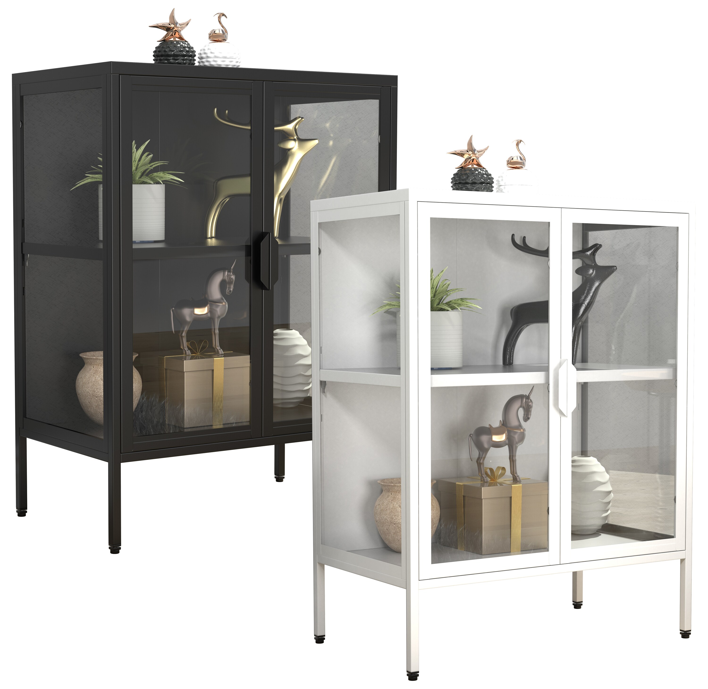 VCM Glasvitrine stehend | Vitrine Glas mit ESG-Sicherheitsglas | Ma&szlig;e ca. H. 80 x B. 60 x T. 35 cm | Standvitrine Glas | Modern und platzsparend | Glas Vitrinenschrank &ndash; Floka S 