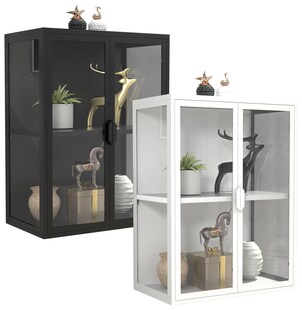 VCM Glasvitrine hängend | Vitrine Glas mit ESG-Sicherheitsglas | Maße ca. H.  65x60x35 cm | Hängevitrine Glas | Modern und platzsparend | Glas Vitrinenschrank -  Flokas S 